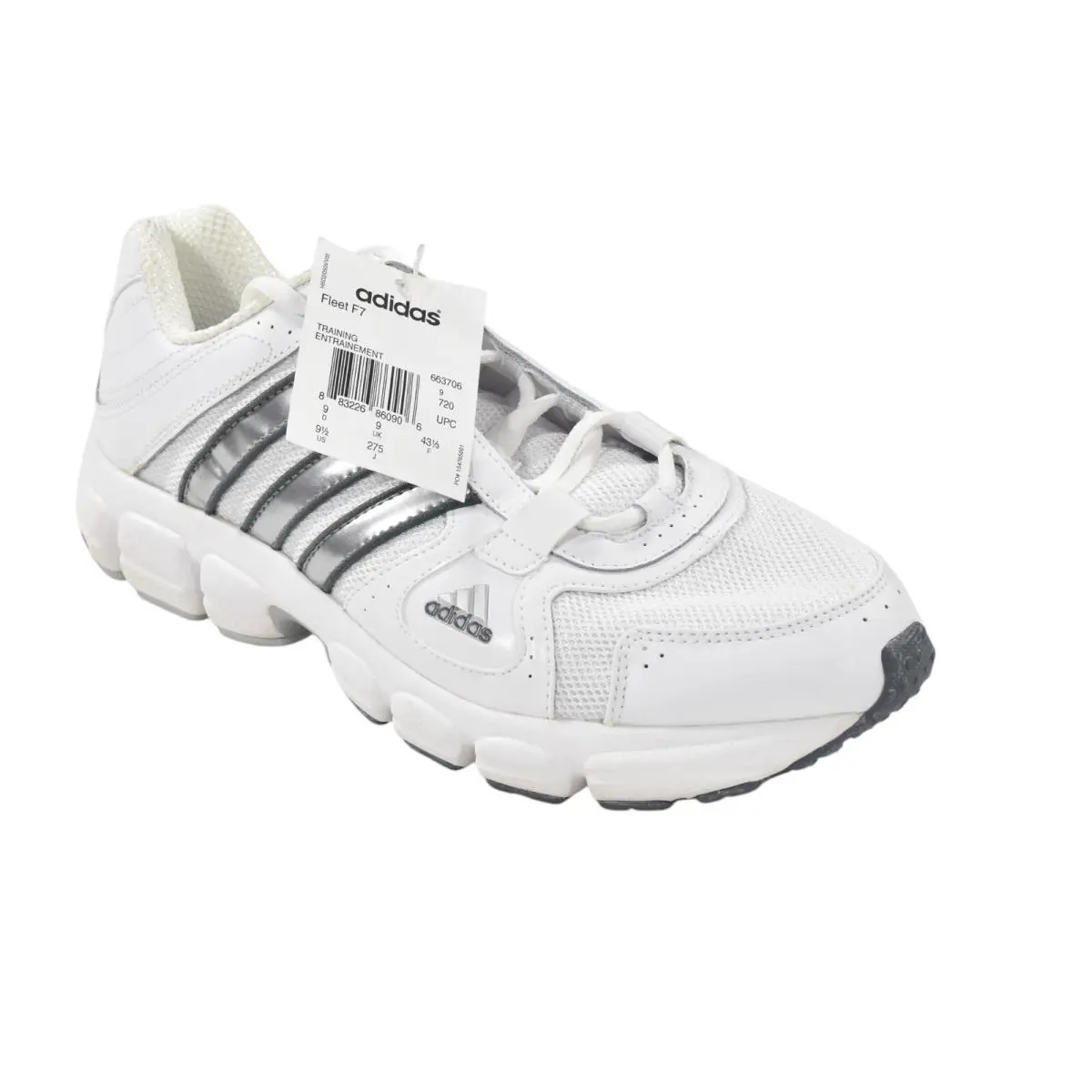 Men`s Adidas White Silver Leather Fleet F7 Training Sneakers 9.5 663706