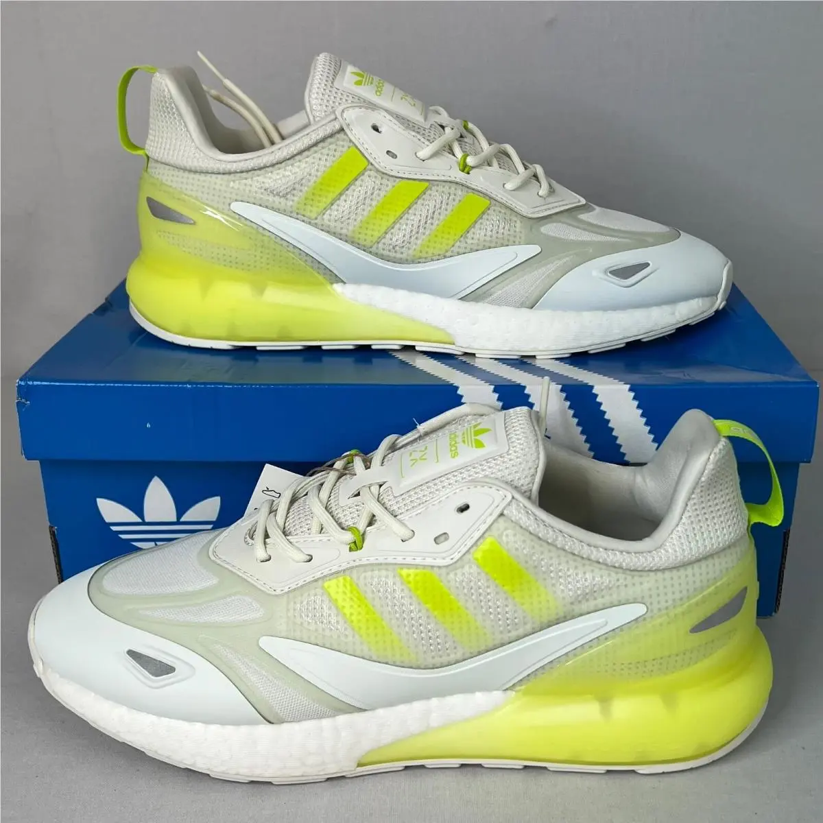 Adidas Men`s Originals ZX 2K Boost 2.0 Neon Slime Green White Sneakers Sz 10.5