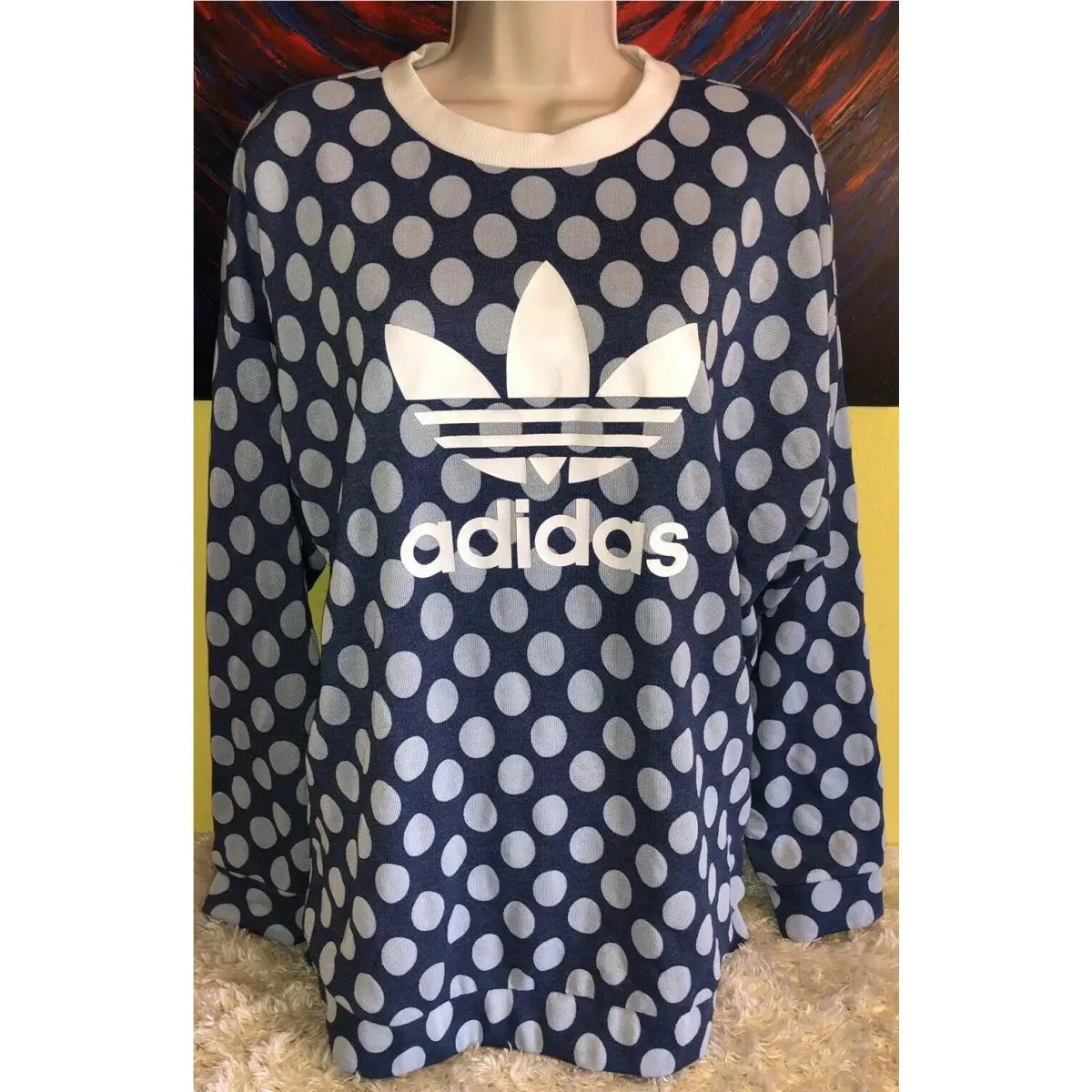 Women`s Adidas Originals Trefoil Sweater Sweatshirt Poker Dot BJ8299 Size Medium