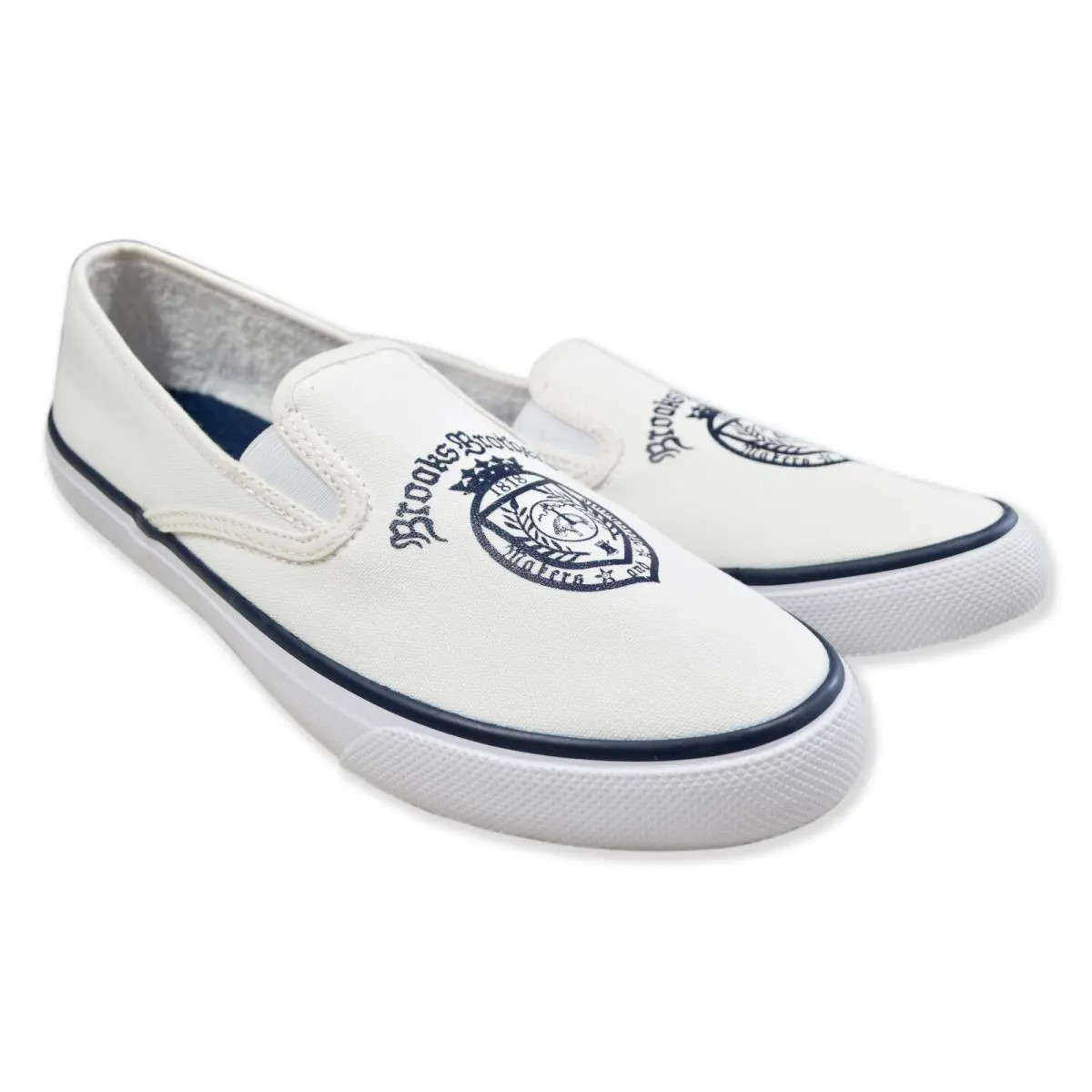 Brooks Brothers Sperry White Navy Crest Canvas Slip On Sneakers 10 M 8414-9