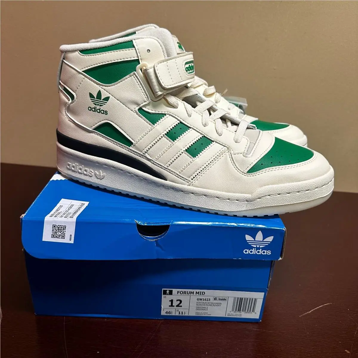 Adidas Originals Mens White Green Forum Mid GW1623 Basketball Shoes Size US 12