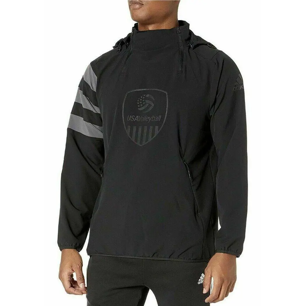 Adidas Mens Usa Volleyball Full Zip Hooded All Weather Jacket Black DY2410 Sz L