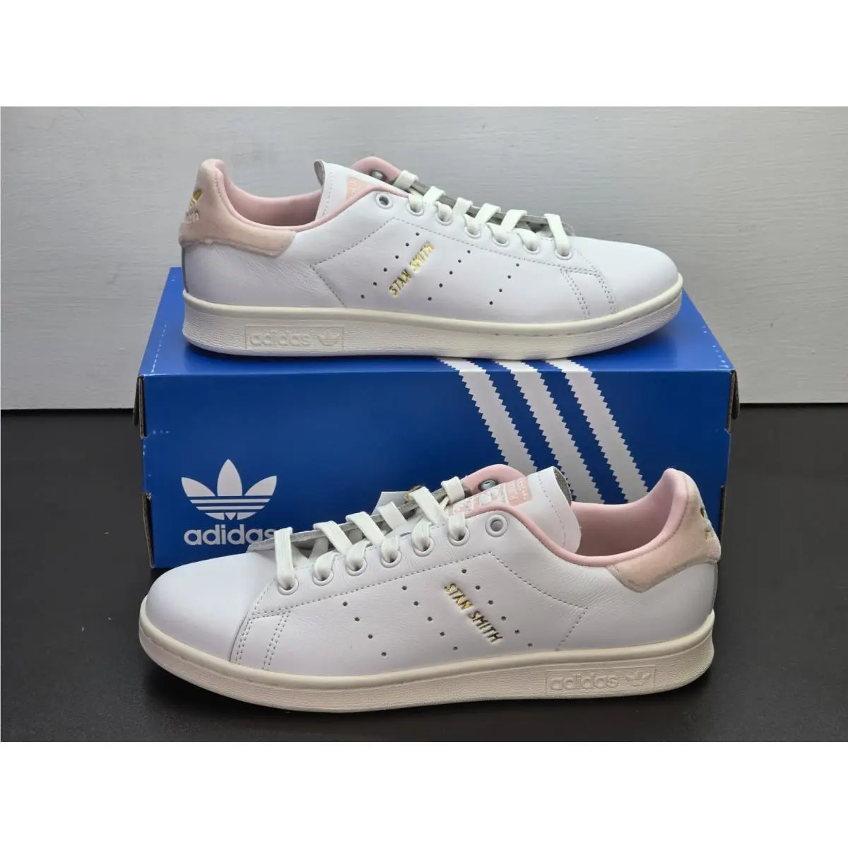 Adidas Stan Smith Cloud White Gold Pink Womens Size 9.5 Athletic Sneaker