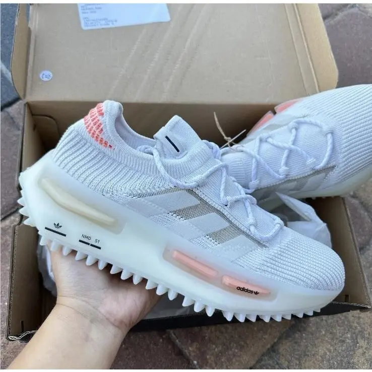 Adidas NMD_S1 Low HQ4465 White Coral Fusion Women`s Athletic Shoes Size 8.5