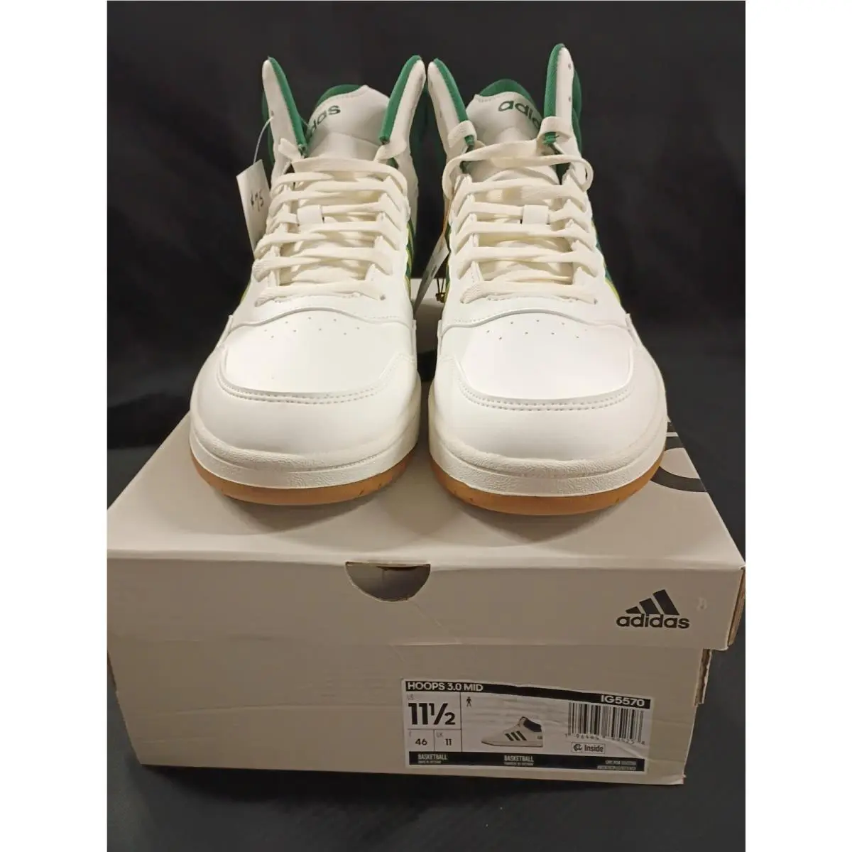 Hoops 3.0 Mid Men’s Size 8 Basketball Shoes White Green Gum Sneakers by Adidas