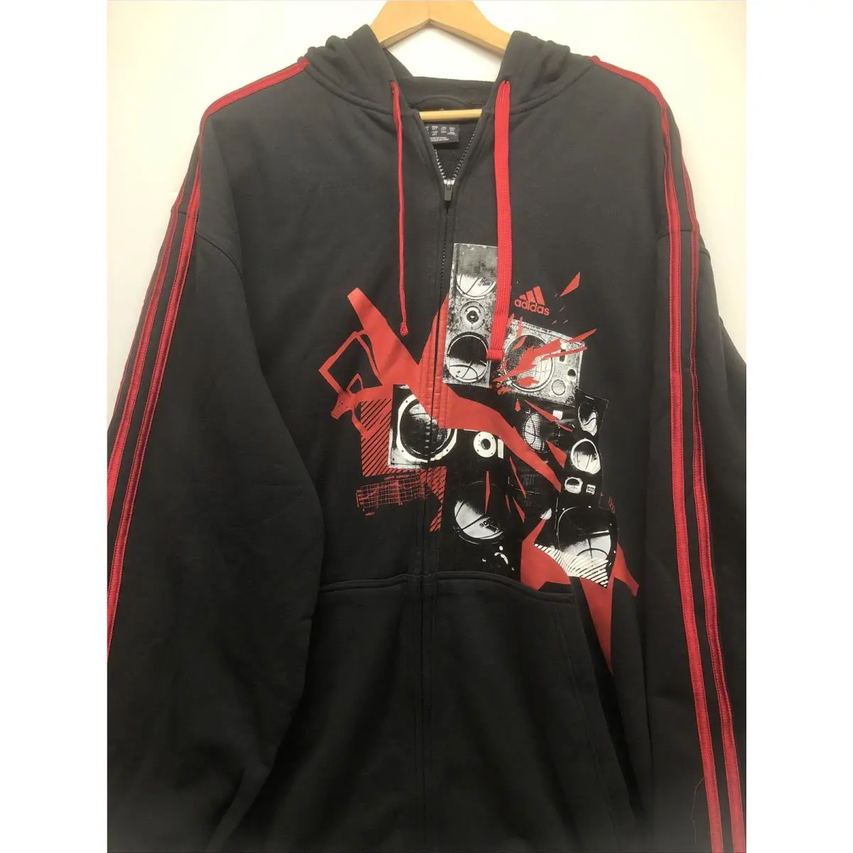 Adidas Men Comm FZ Hooded Zip Black Sweatshirt Basketball Boom Box 3XT