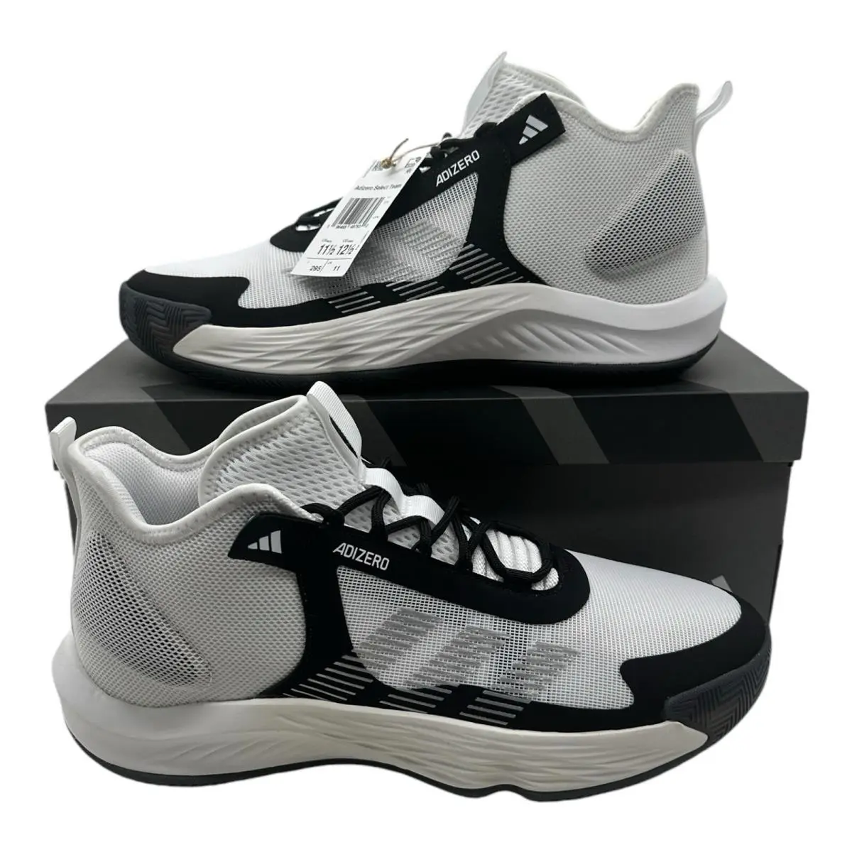 Adidas Adizero Select Team Basketball Shoes Men`s Size 11.5 White Black Sneakers