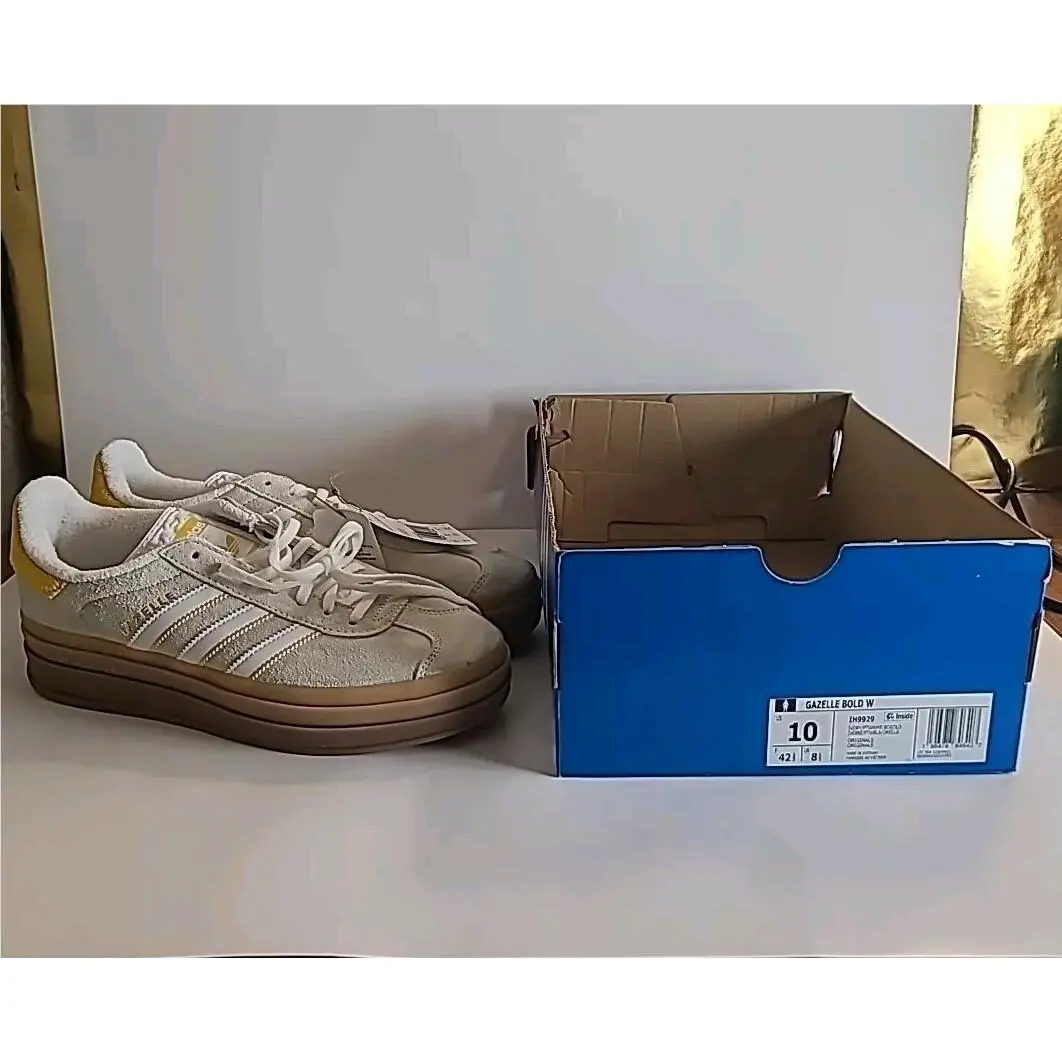 Adidas Gazelle Bold Ivory Cloud White Gold Platform Shoes IH9929 Women`s Sz 10