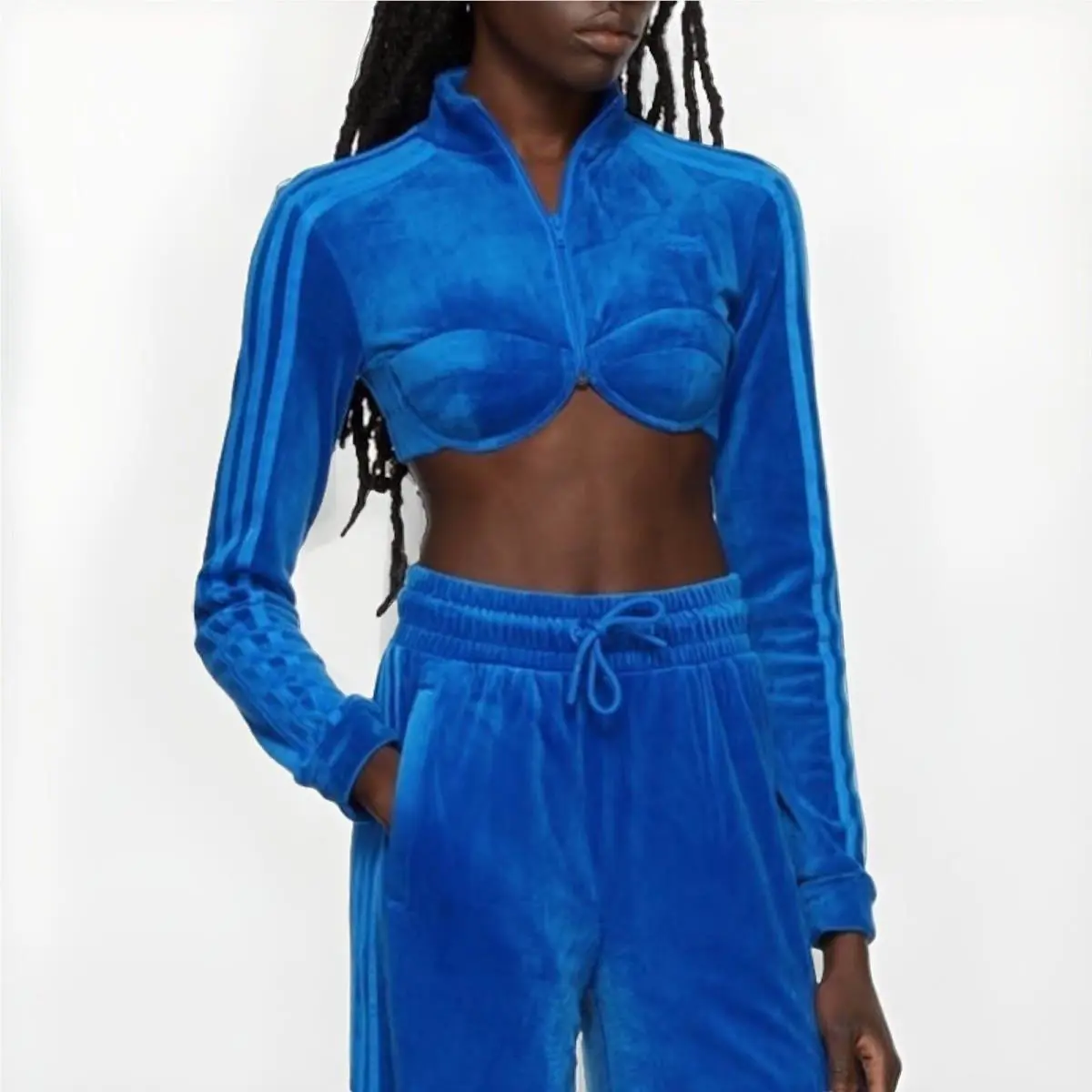 Adidas x Jeremy Scott Blue Velvet Track Top Blue Women`s H50965 Size Small