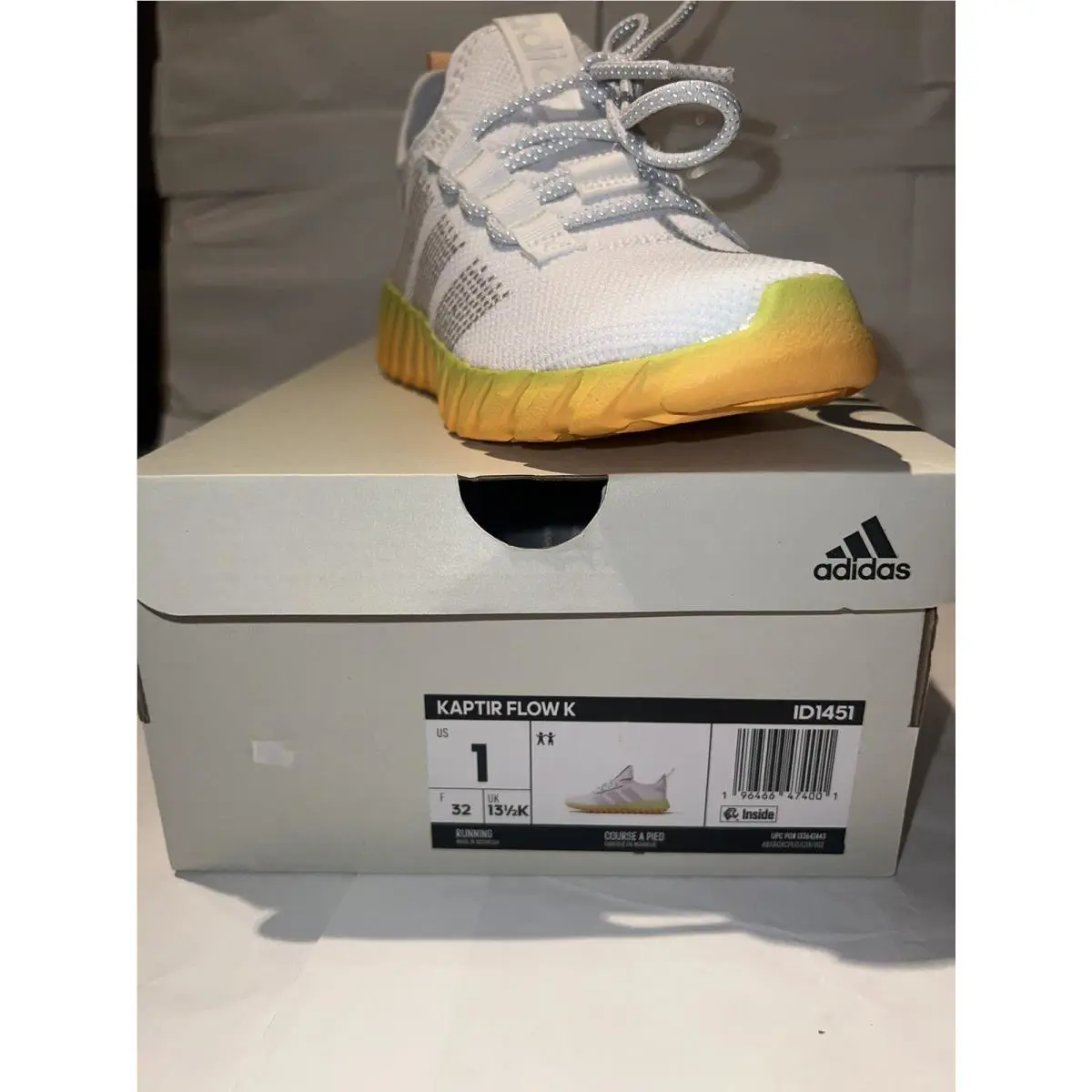 Adidas ID1451 Kaptir Flow K White Yellow Orange Youth Size 1