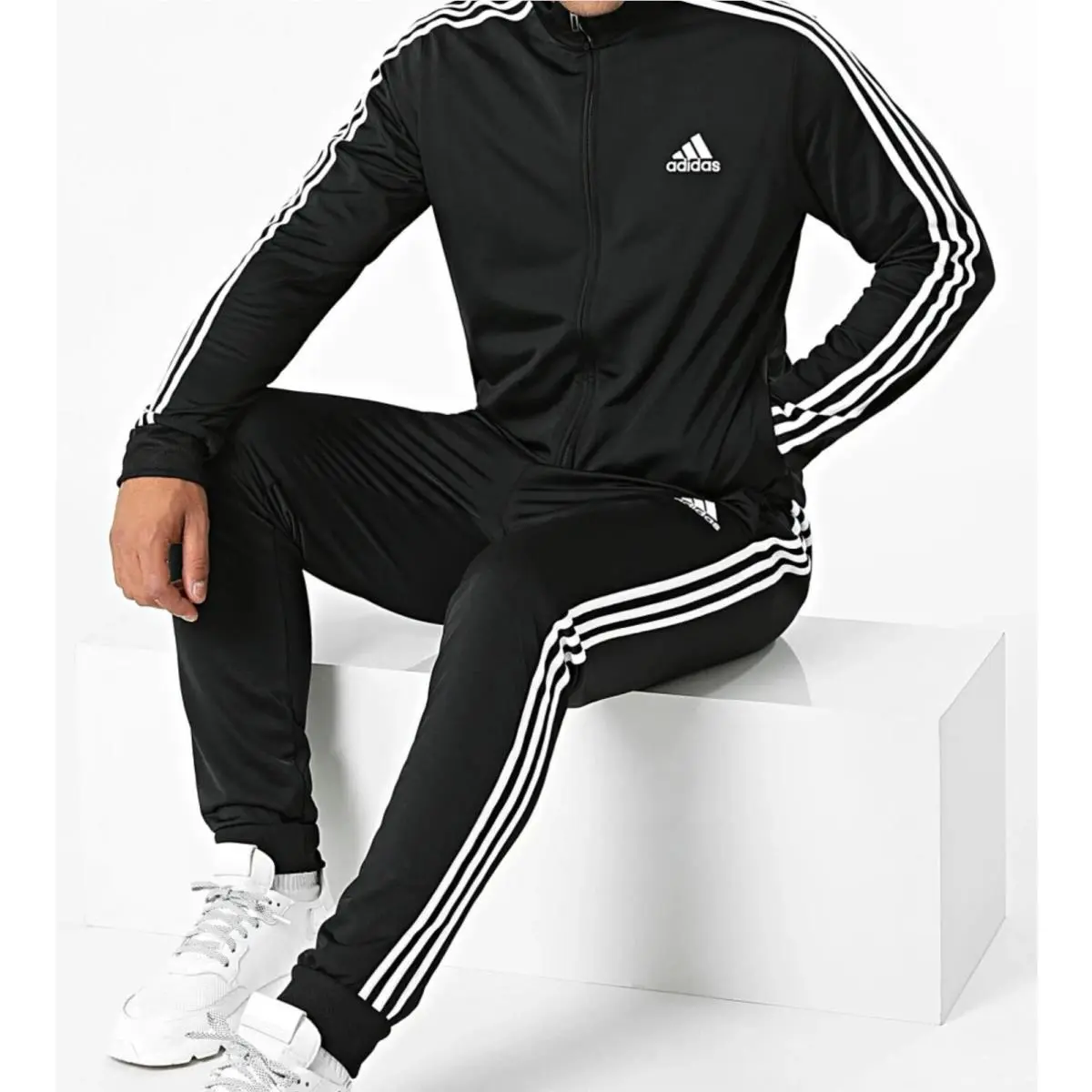 Mens Adidas Essentials 3 Stripes Tracksuit Jacket and Pants Large GK9651