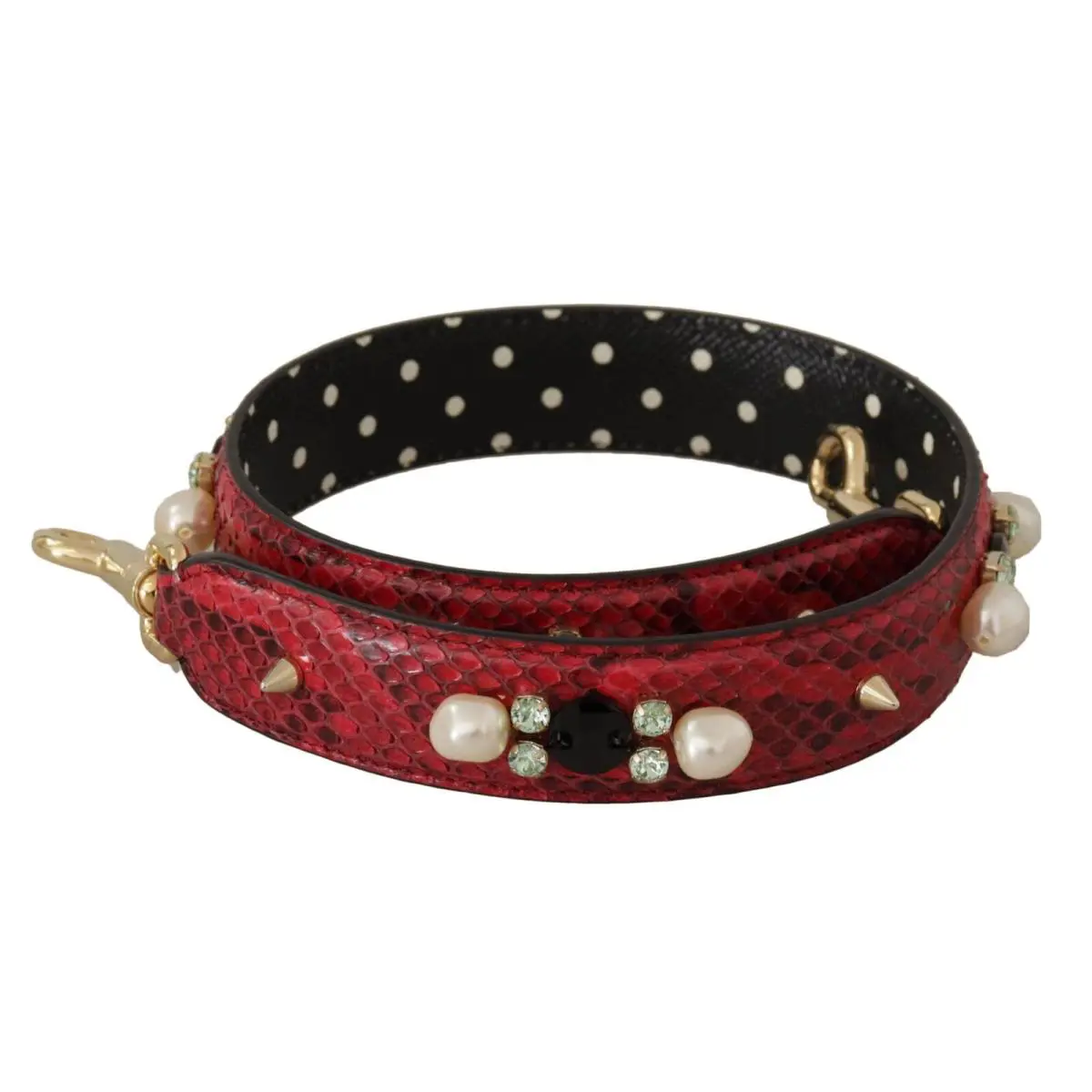 Dolce Gabbana Red Exotic Leather Crystals Bag Shoulder Strap