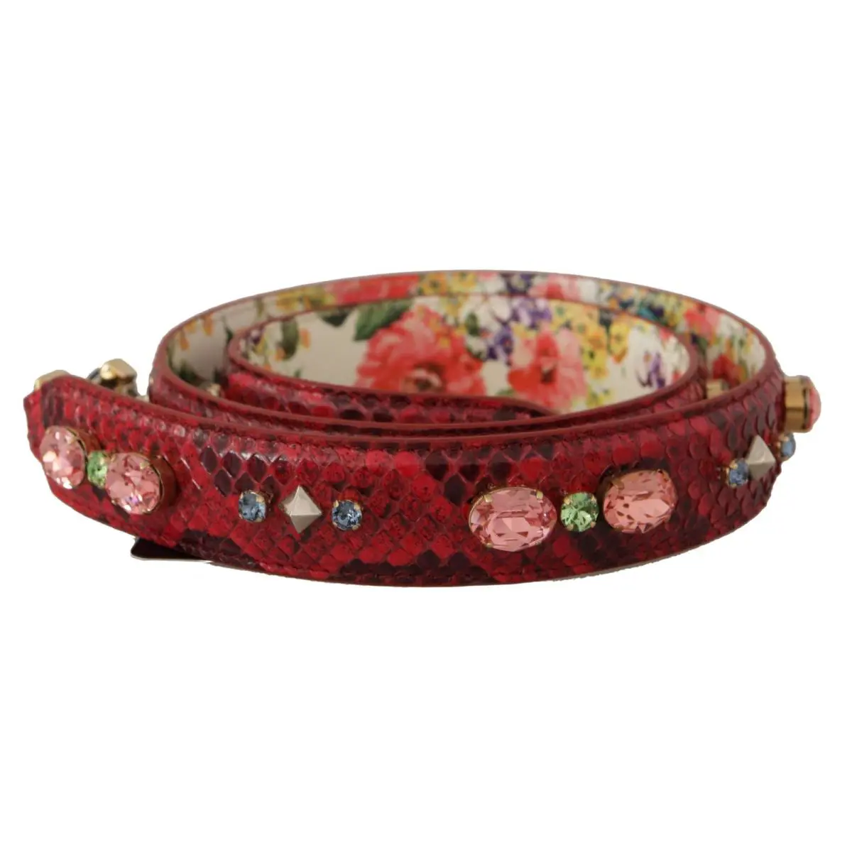 Dolce Gabbana Red Exotic Leather Crystals Reversible Shoulder Strap