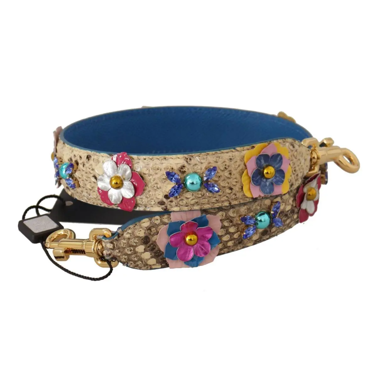 Dolce Gabbana Beige Python Leather Floral Studded Shoulder Strap