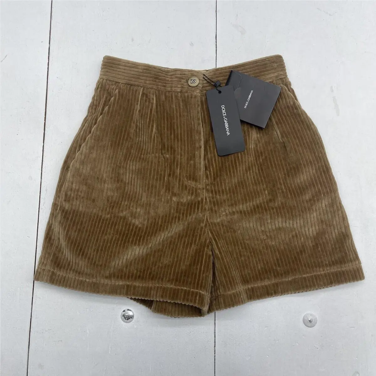 Dolce Gabbana Brown High Waisted Pleated Corduroy Shorts Womens Size 36 US 0