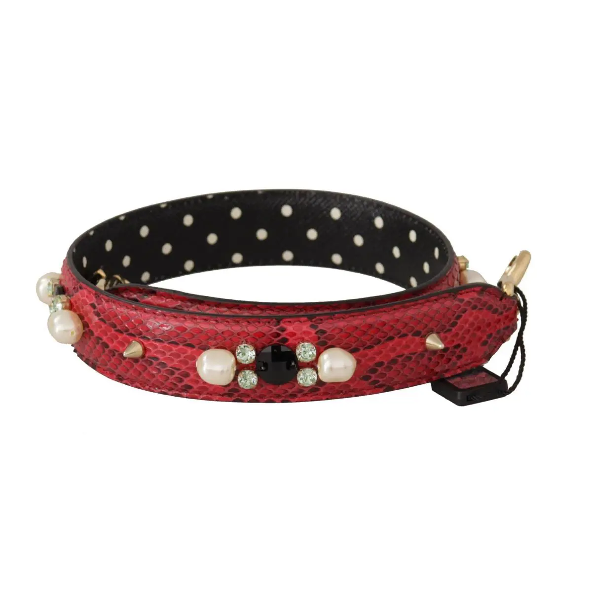 Dolce Gabbana Red Python Leather Crystals Reversible Shoulder Strap