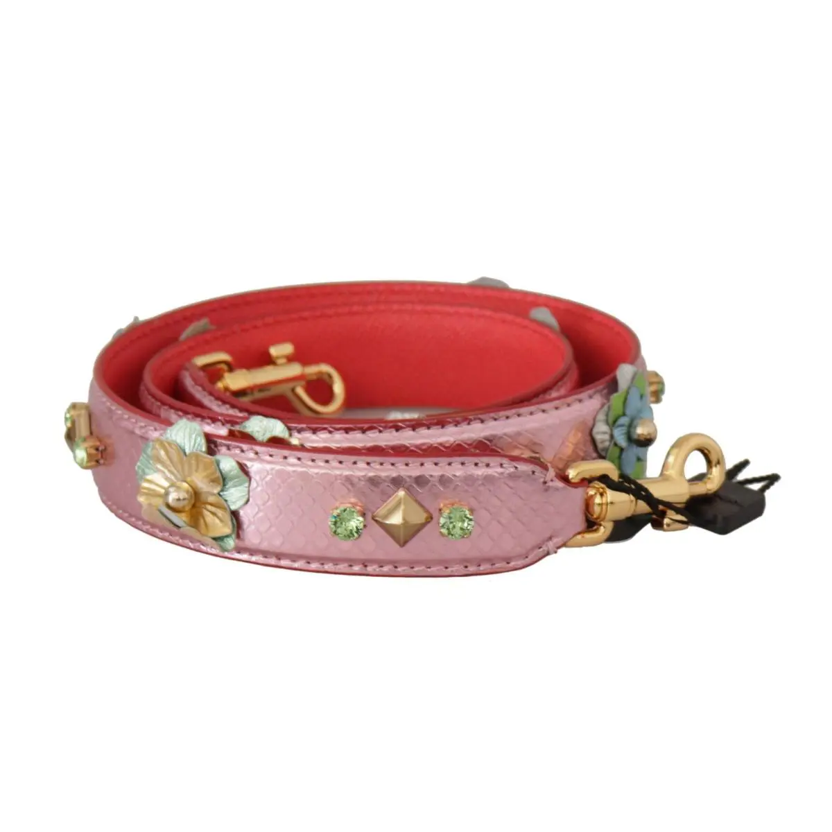 Dolce Gabbana Metallic Pink Leather Studded Shoulder Strap