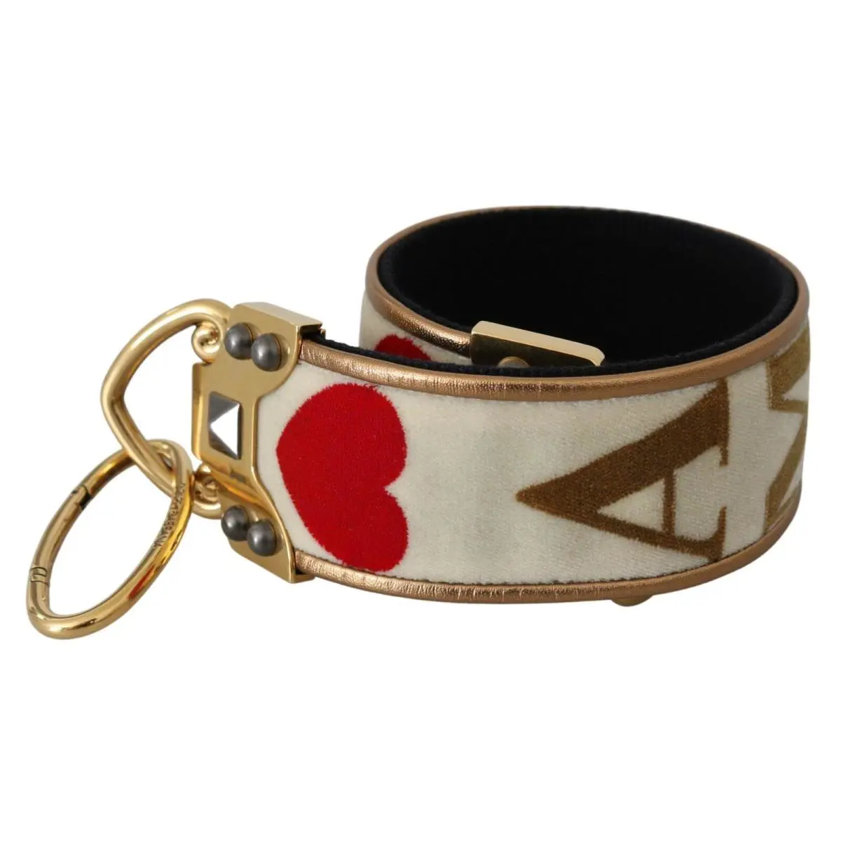 Dolce Gabbana Gold White Textile Leather Amore Shoulder Strap