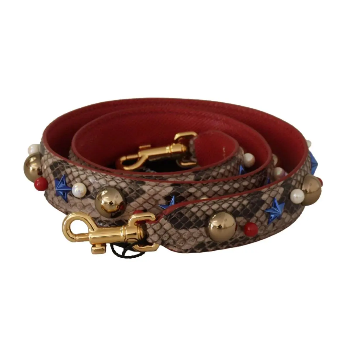 Dolce Gabbana Brown Python Leather Studded Shoulder Strap
