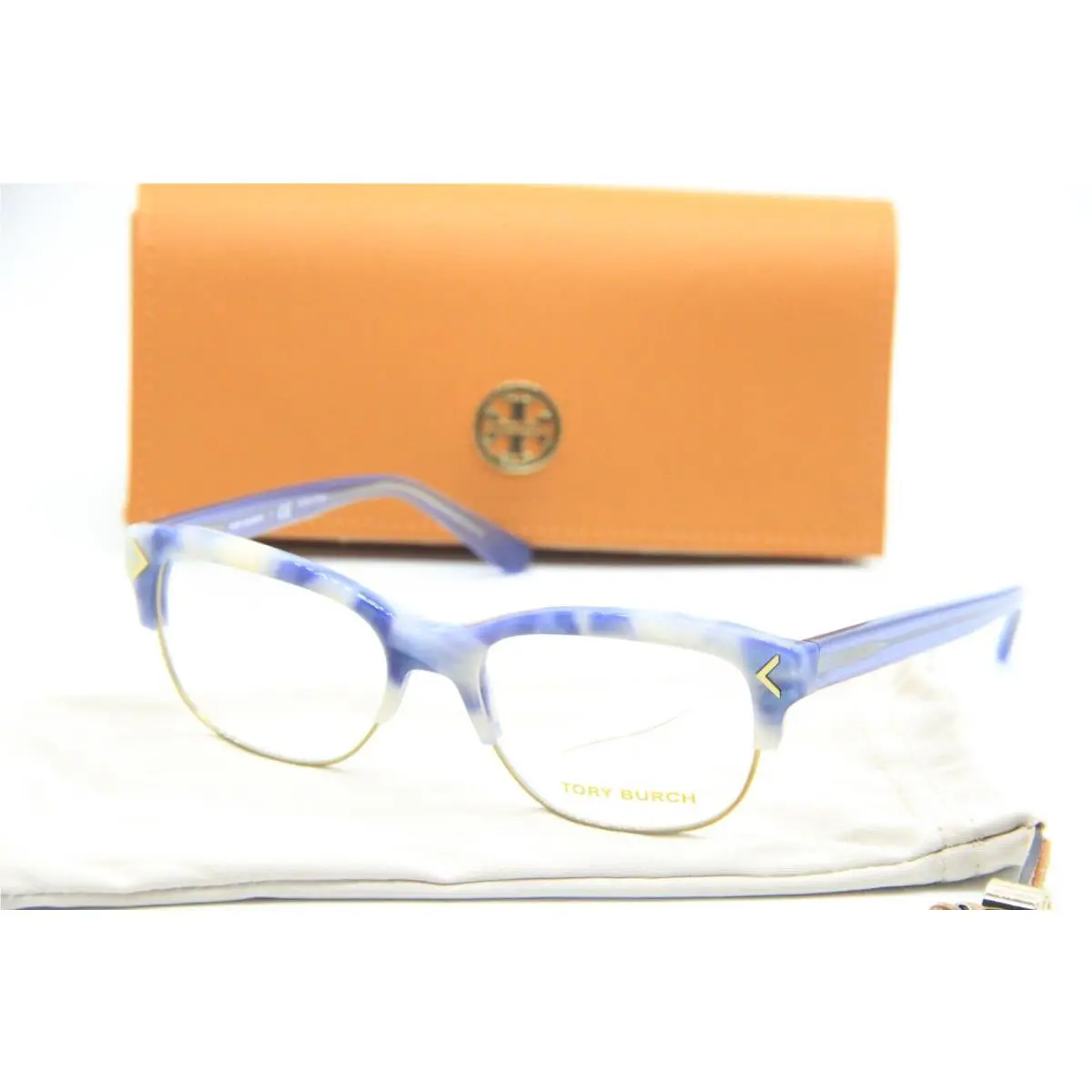 Tory Burch TY 2083 1707 Blue White Gold Eyeglasses W/case 53-17