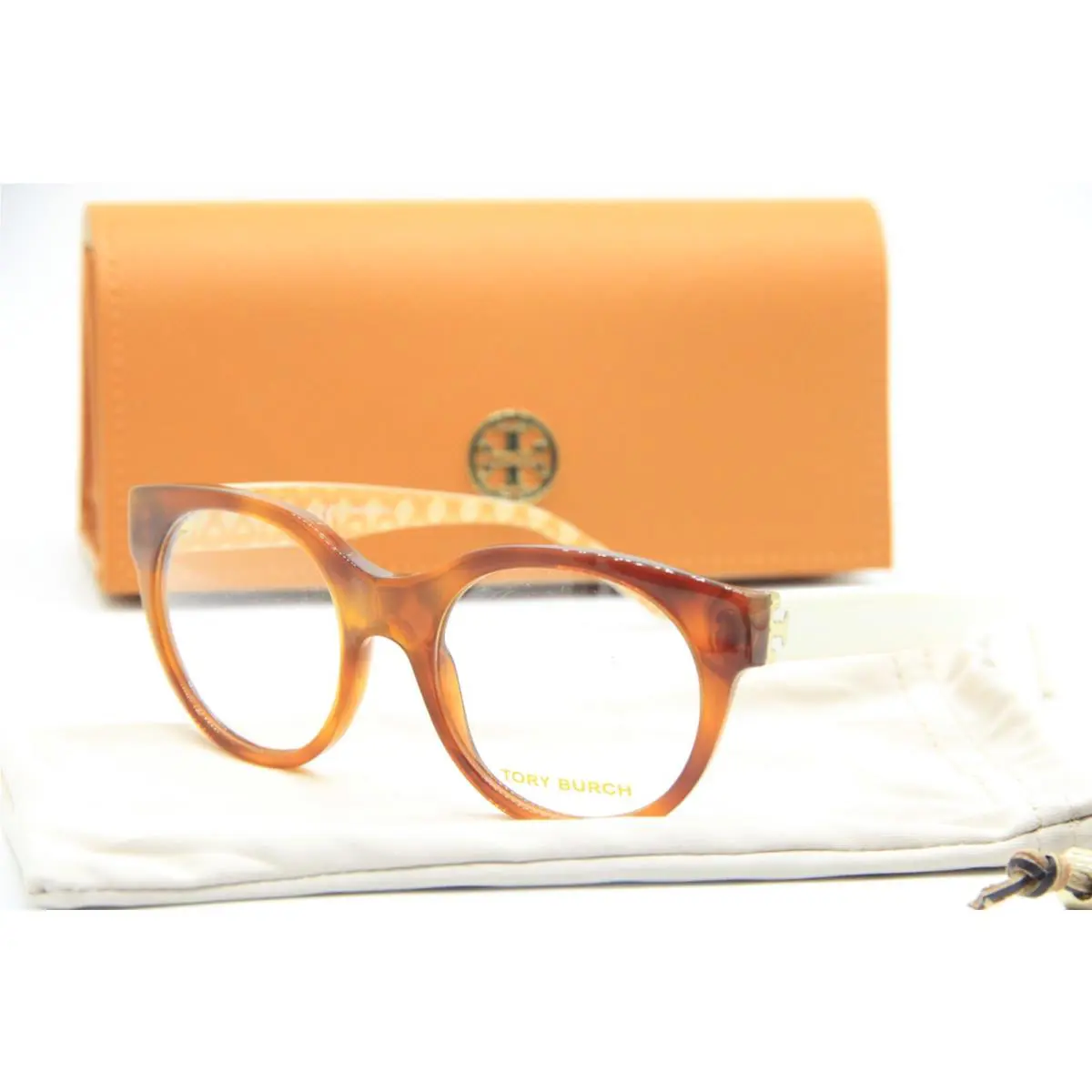Tory Burch TY 2085 1736 Havana White Eyeglasses W/case 52-20