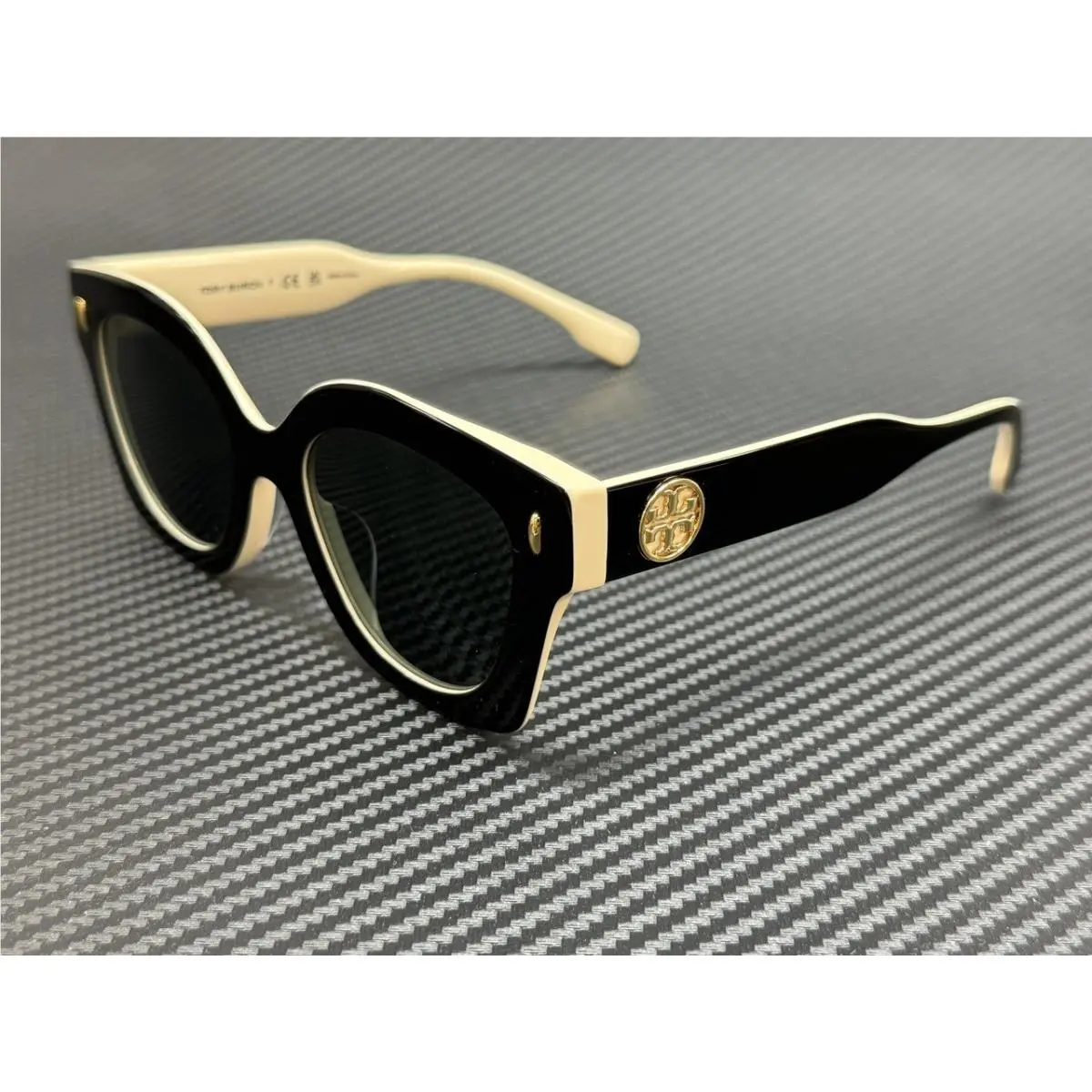 Tory Burch TY7201U 198887 Black Ivory Grey Women`s 49 mm Sunglasses