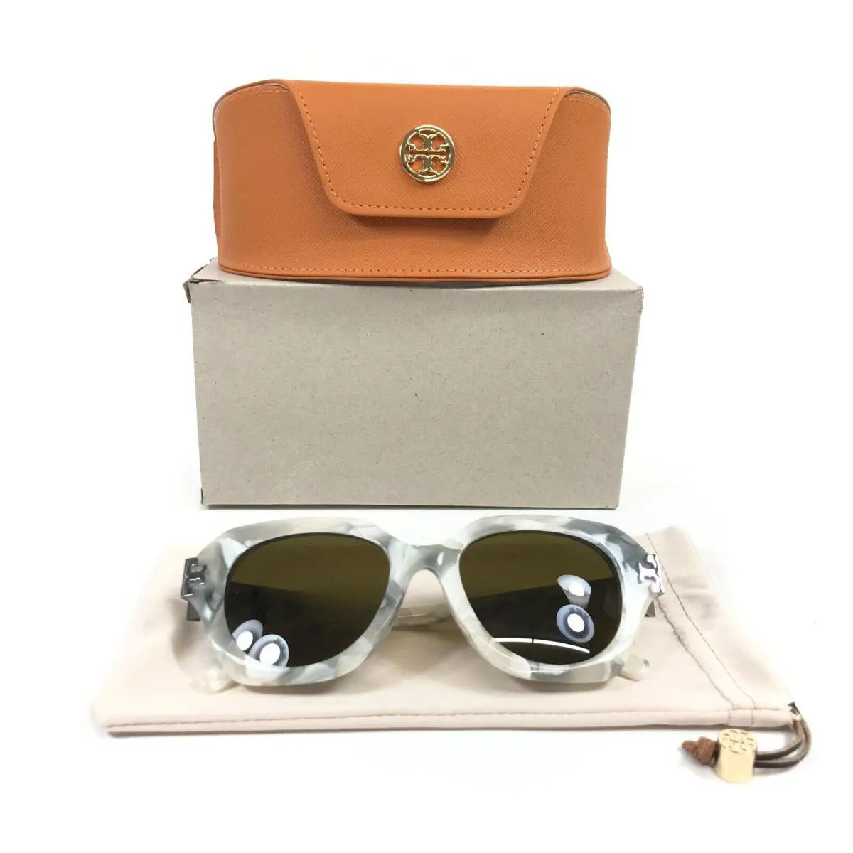 Tory Burch Sunglasses TY7215U 3184/73 Beige Marble Frames w/ Olive Brown Lenses