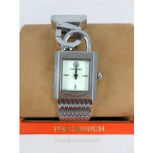 Tory Burch Surrey Silver Tone Stainless Watch Chain Lock Bracelet TBW7101