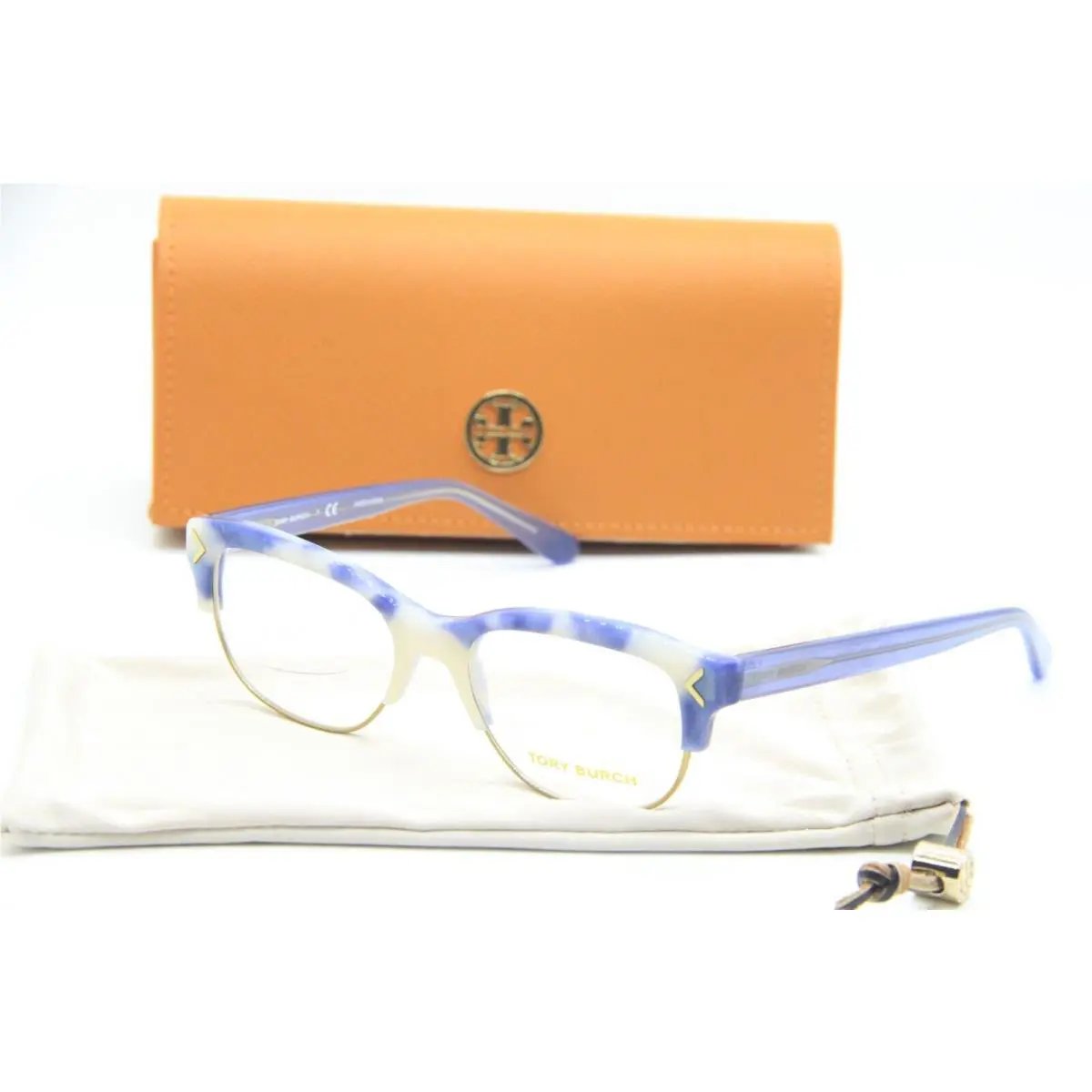Tory Burch TY 2083 1707 Blue White Gold Eyeglasses W/case 51-17