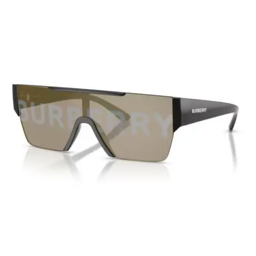 Burberry BE 4291 3001/G Black Plastic Rectangle Sunglasses Gold Mirror Lens