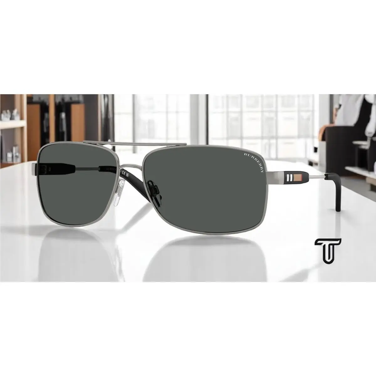 BE3074 100387 Gunmetal Gray 63 mm Men`s Sunglasses by Burberry