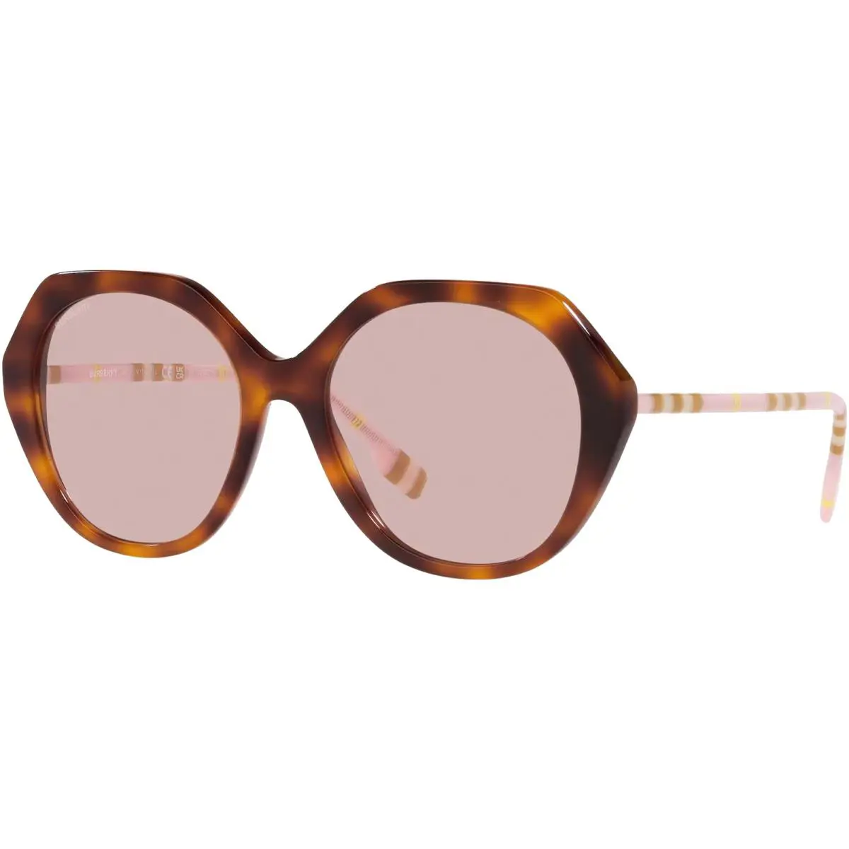 Burberry Vanessa Women`s Havana Geometric Sunglasses - BE4375 40195 55 - Italy - Frame: Light Havana, Lens: Pink
