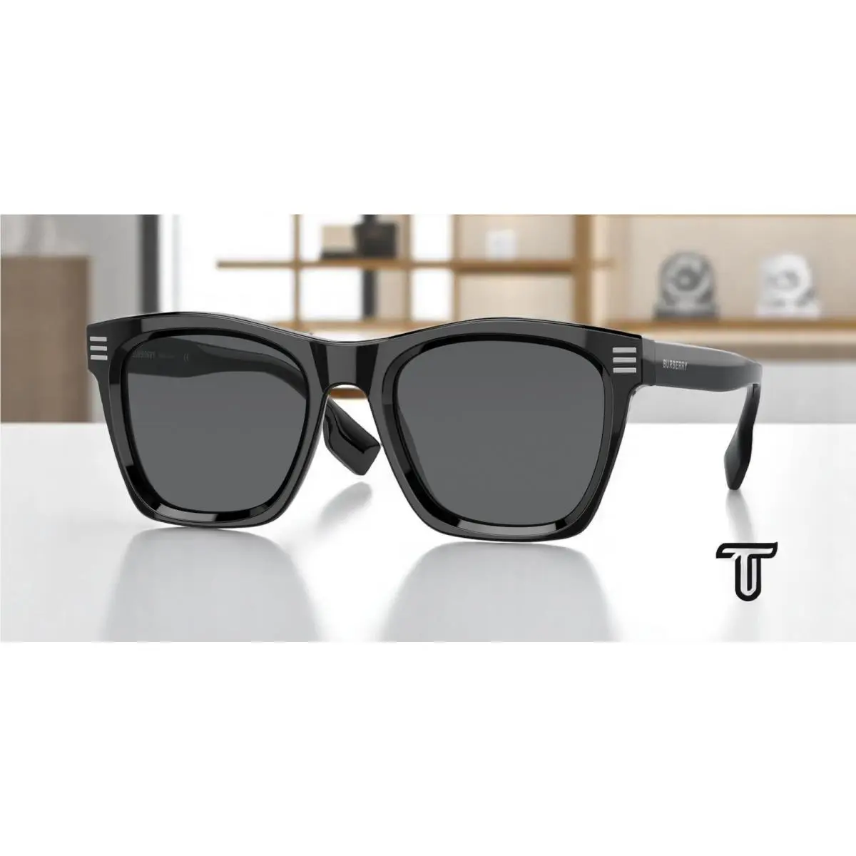 Burberry Cooper BE4348 300187 Black Dark Grey 52 mm Men`s Sunglasses - Frame: Black, Lens: Gray