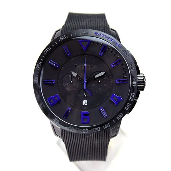 Tendence TT560004 Black Rubber Band Black Dial Date Chrono Quartz Mens Watch