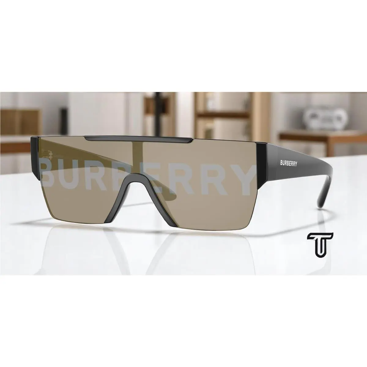 Burberry BE4291 3001 G Black Grey Tamp Bur Silver Gold 38 mm Men`s Sunglasses