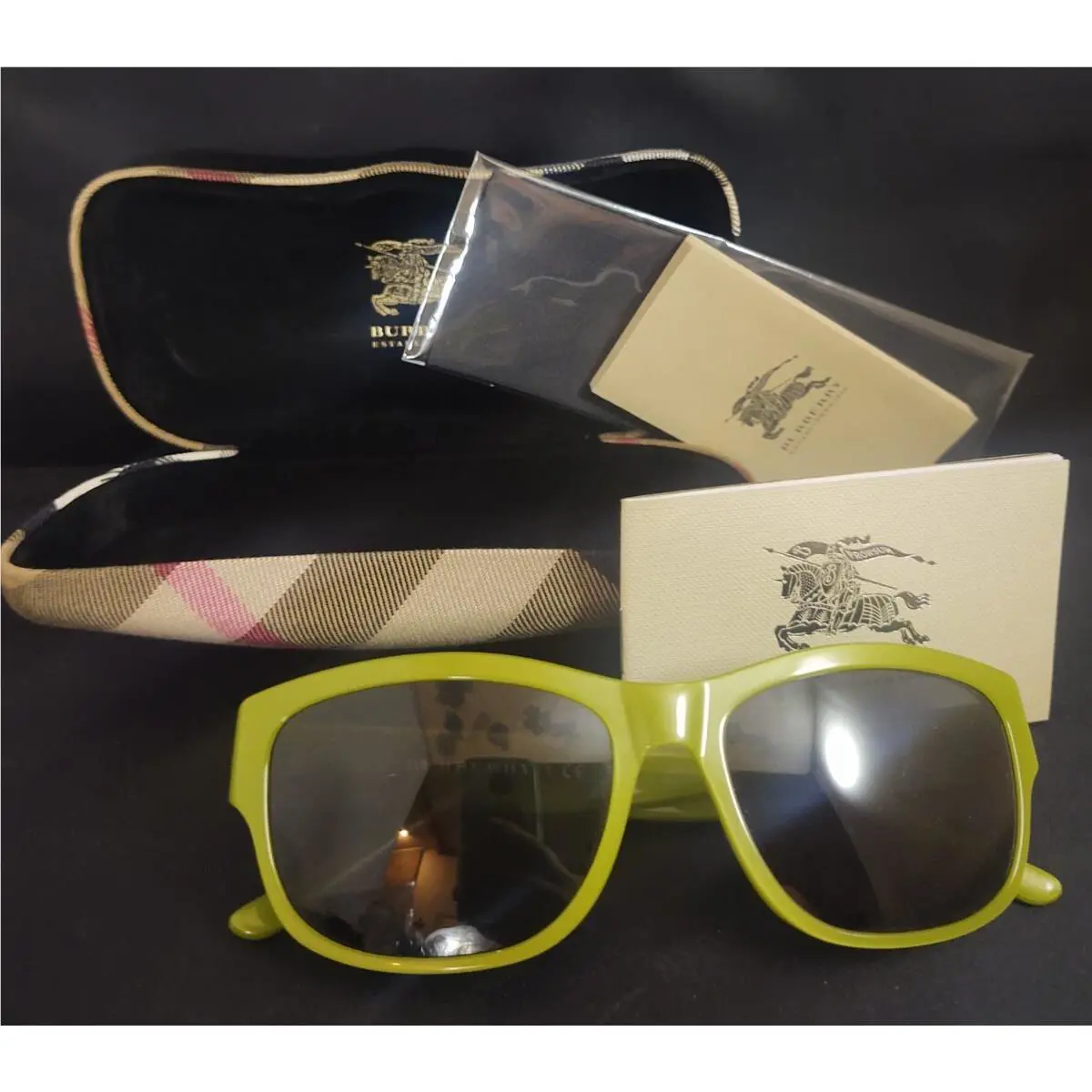 Classic Rare Women`s Burberry Sunglasses 4134 Case Olive Green Made in Italy