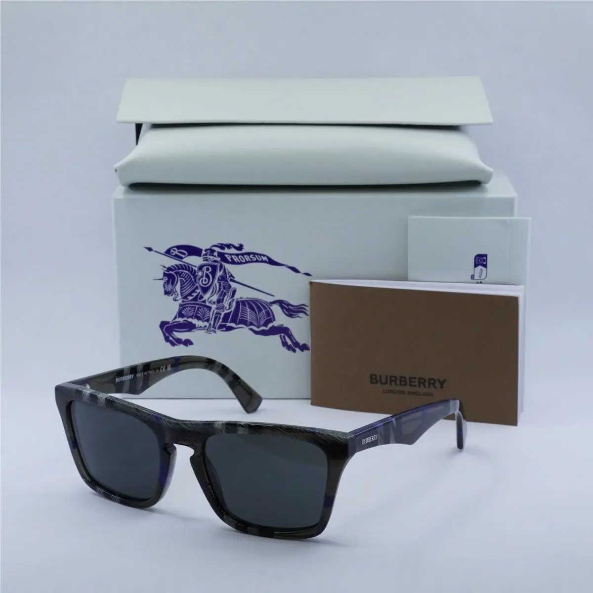 Burberry BE4434 412587 Sunglasses Men`s Check Green/dark Grey Square Shape 57mm
