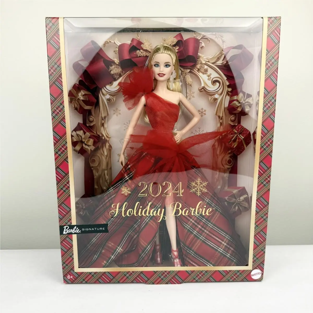 Barbie Signature Doll 2024 Holiday Blonde Fashion Doll Gown W/ Plaid