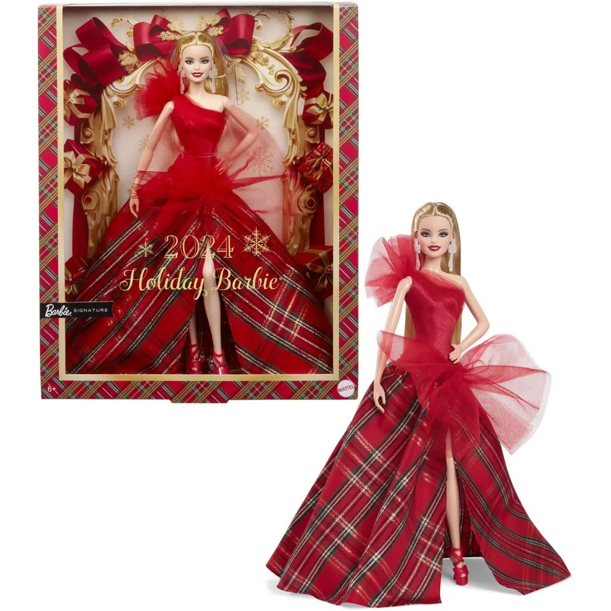 2024 Holiday Barbie Doll Platinum Blonde in Sparkling Red Gown Collectible