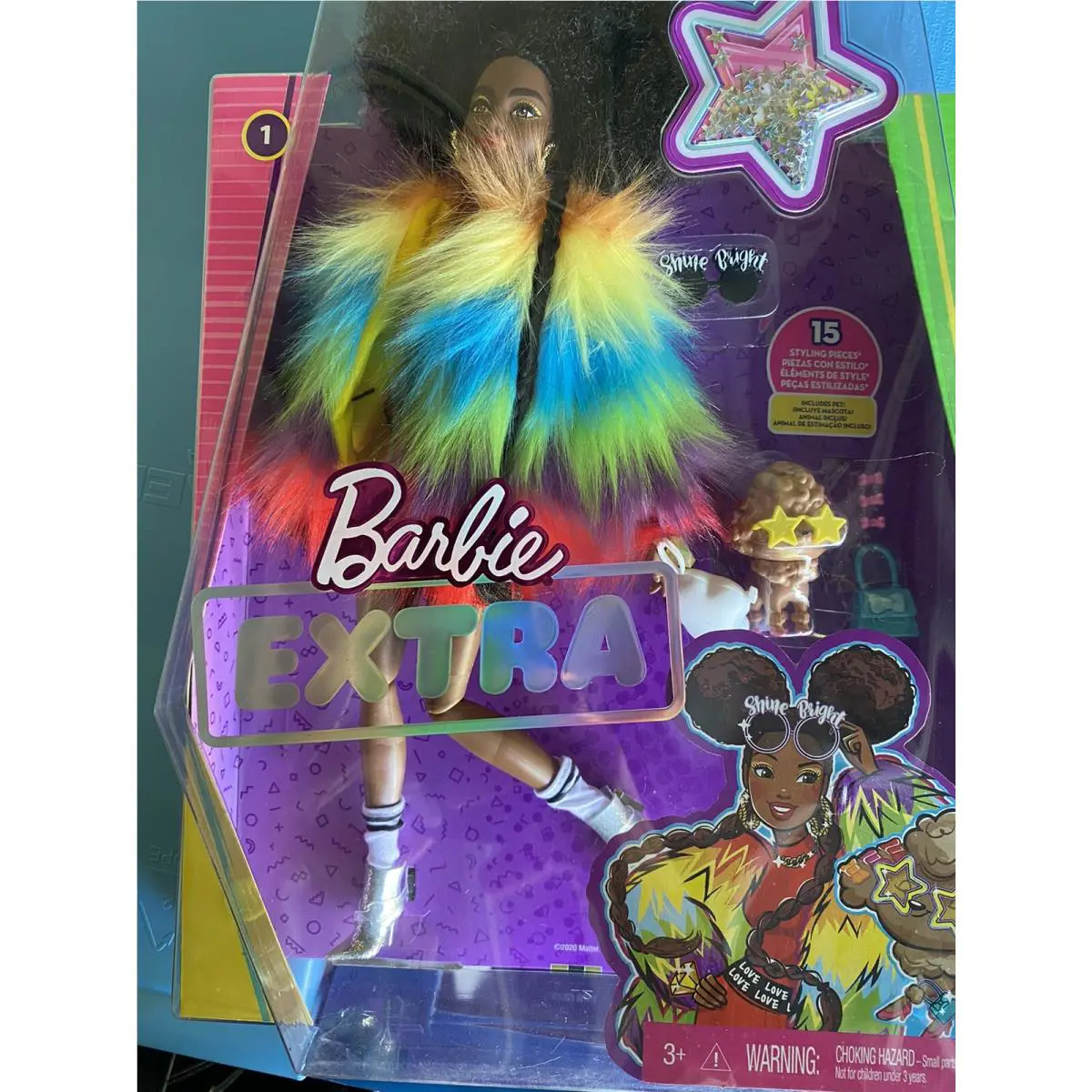 Barbie Extra Doll 1 in Rainbow Coat with Pet Poodle