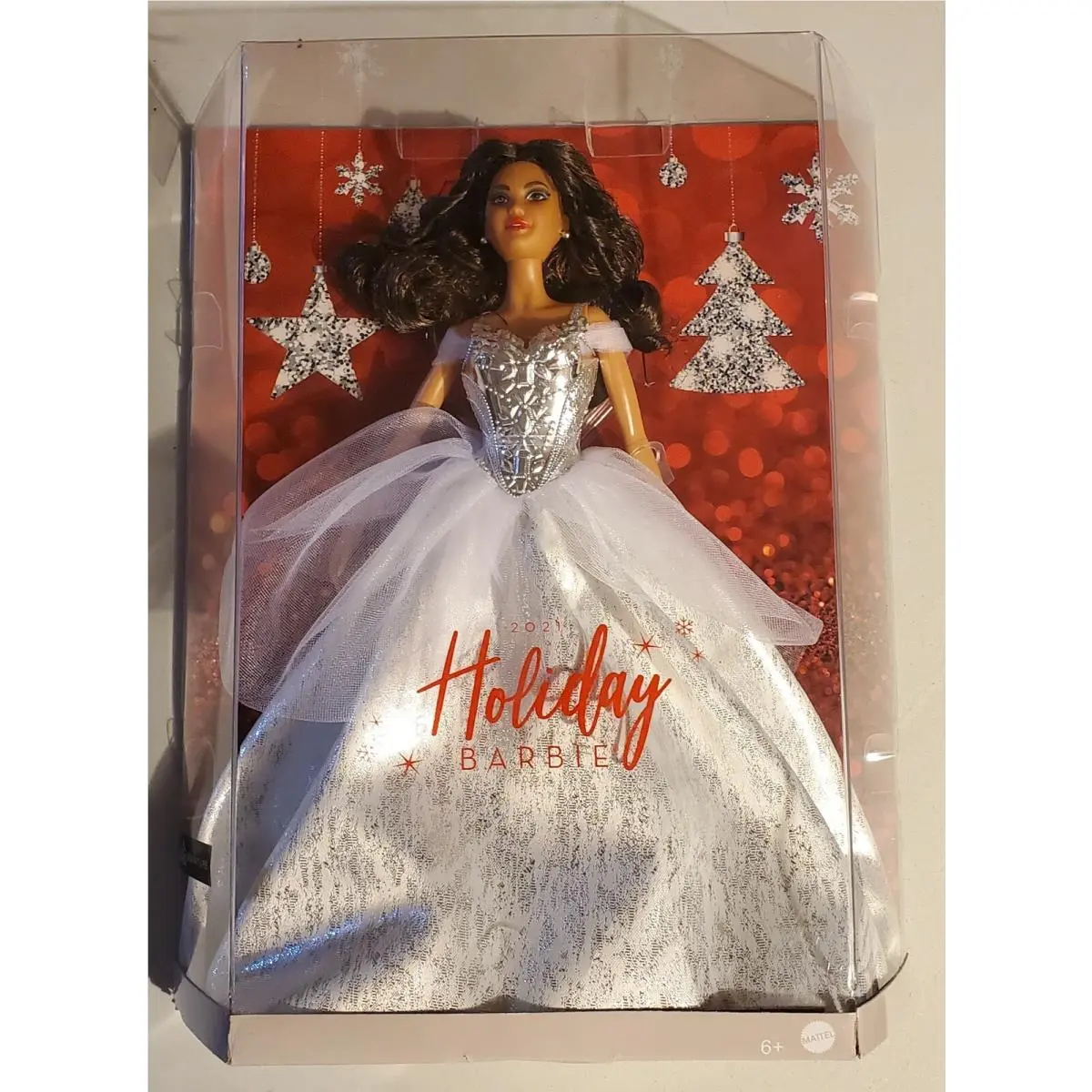 Holiday Barbie 2021 Hispanic with Brunette Hair Silver White Gown