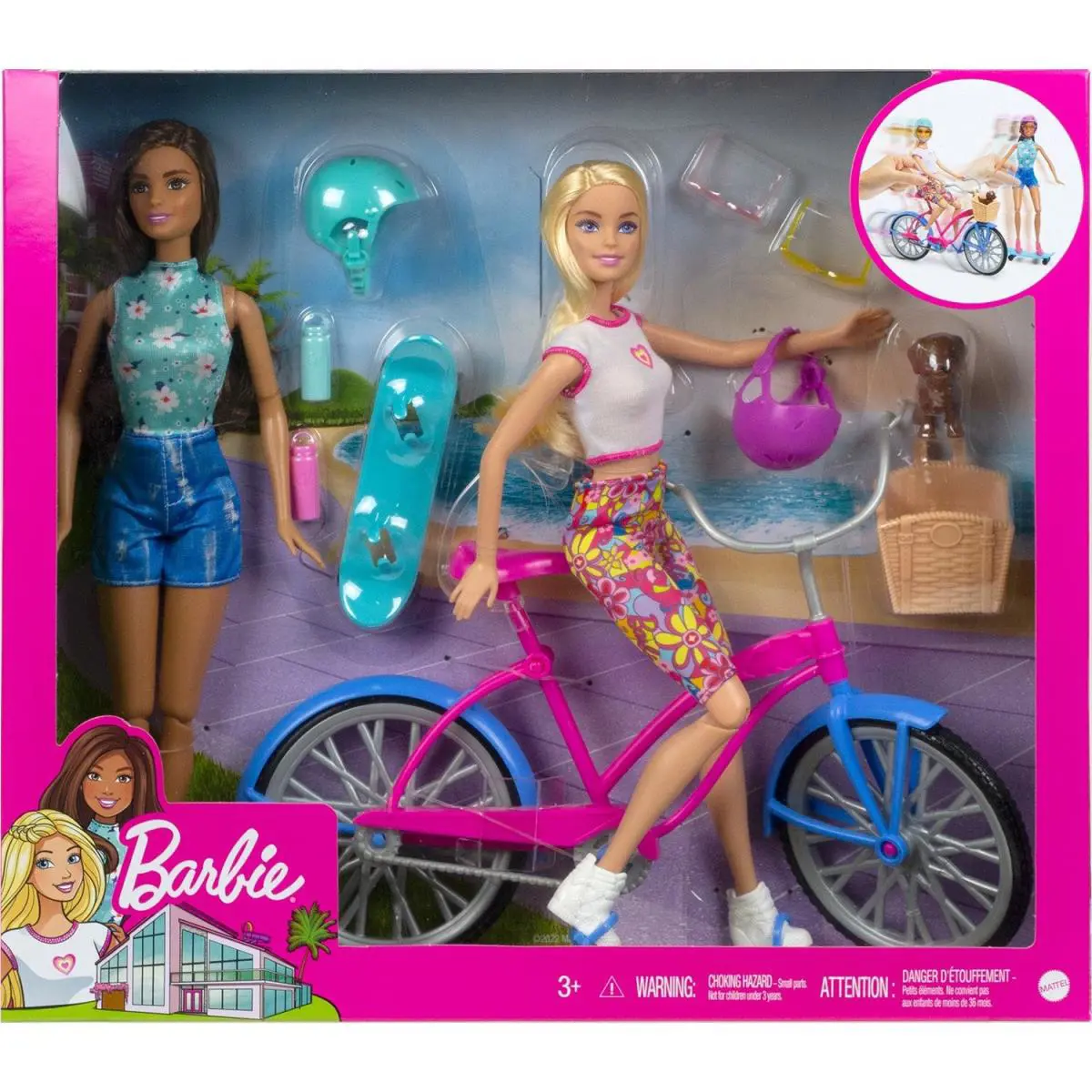 Barbie Outdoor Bike Teresa Skateboarding 2 Doll Playset w/ Puppy