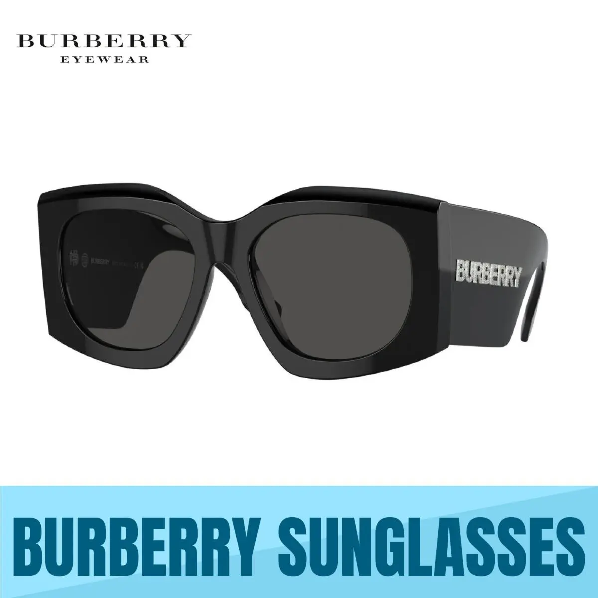 Burberry BE4388U Madeline Swarovski 300187 Black-dark Grey Sunglasses 55MM