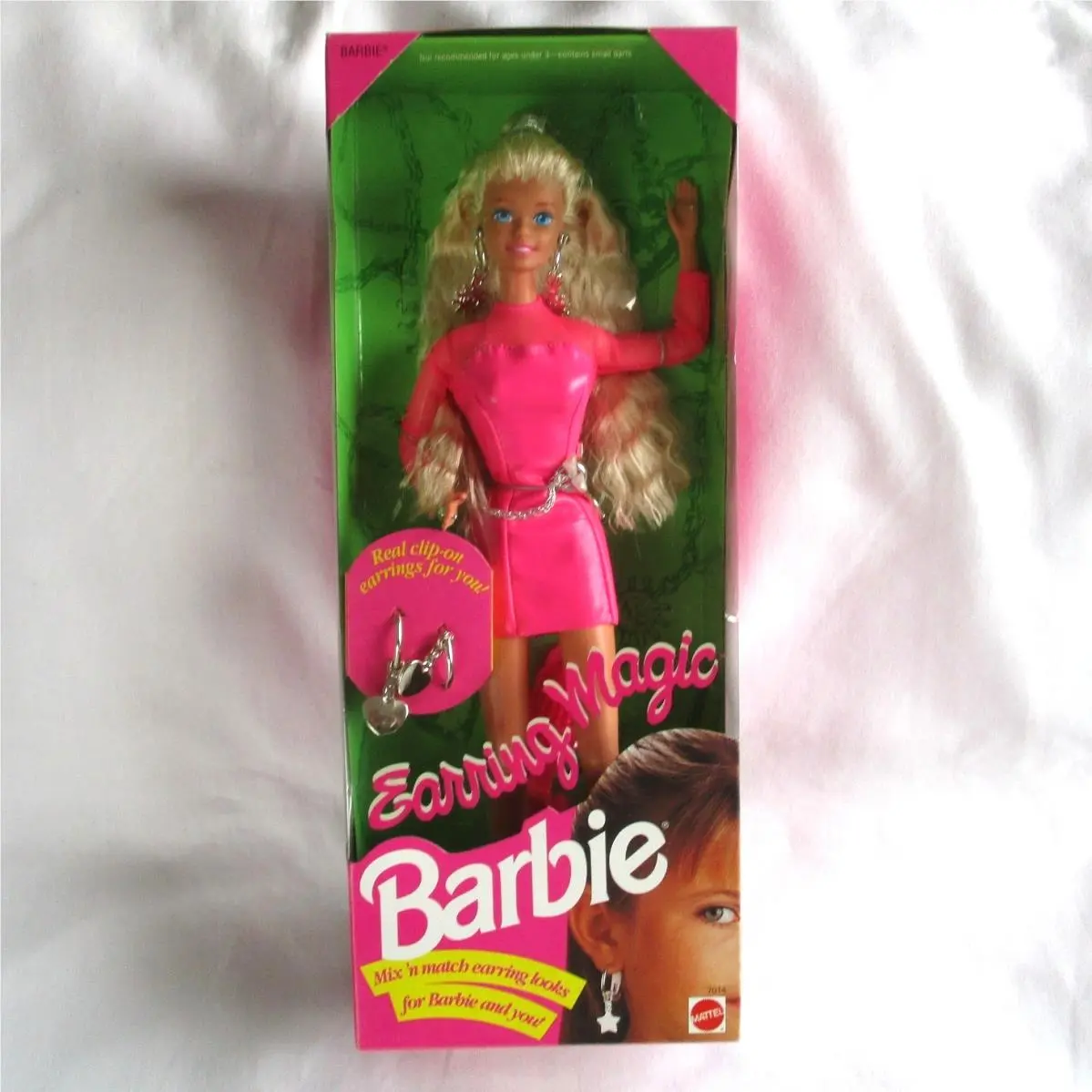 Vintage Earring Magic Barbie Charms Neon Pink Vinyl Dress 1992 Mattel 7014