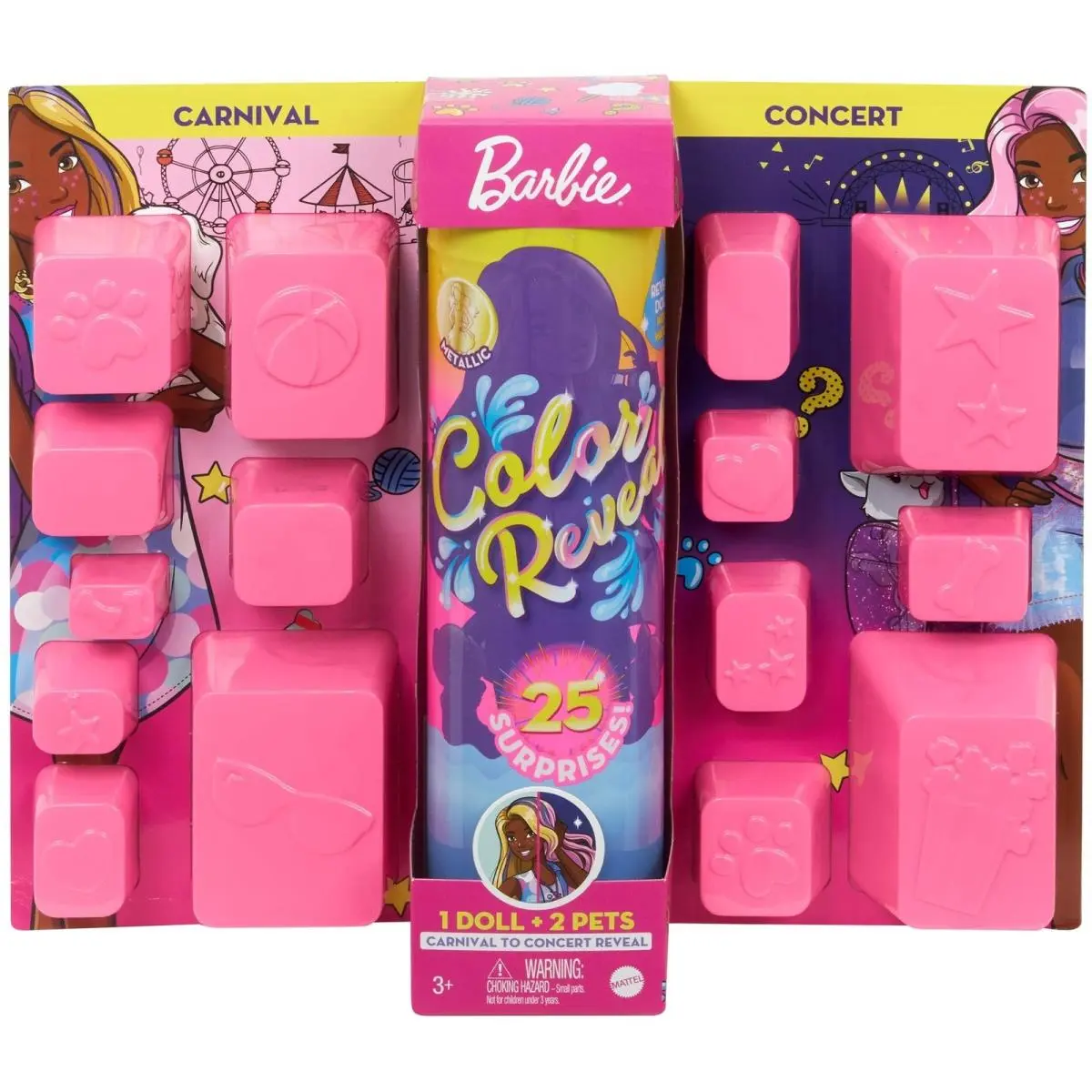 Barbie Color Reveal Doll Set with 25 Surprises Including 2 Pets Day-to-night T