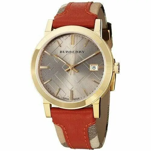 Burberry BU9016 Haymarket Gold Tone Stainless Steel Women`s Watch