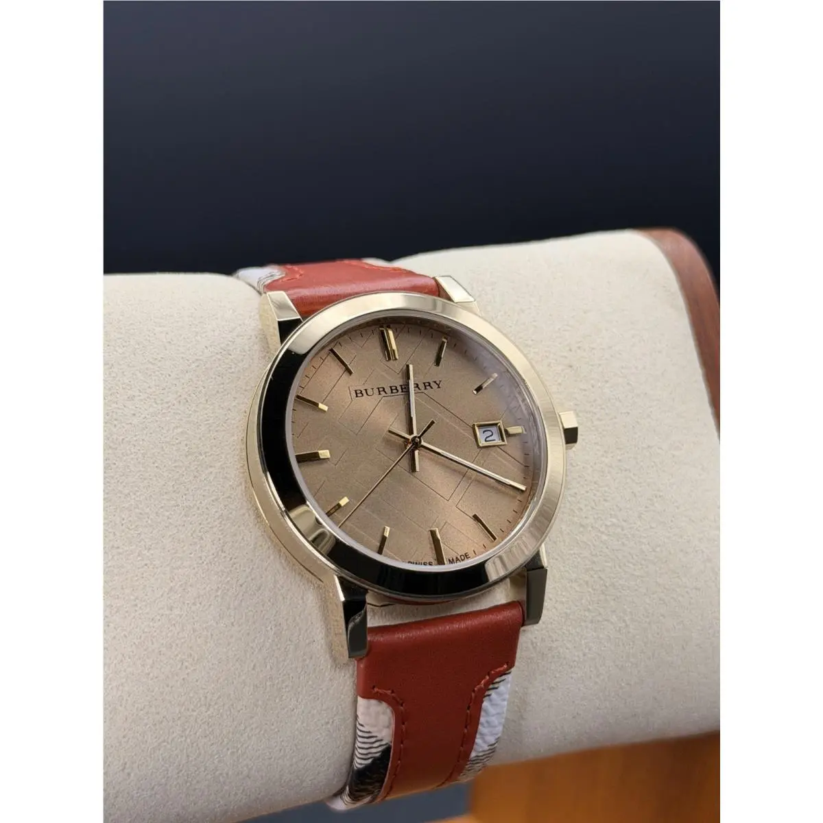 `the City ` BU9016 Gold/champagne/orange Leather Unisex Watch by Burberry