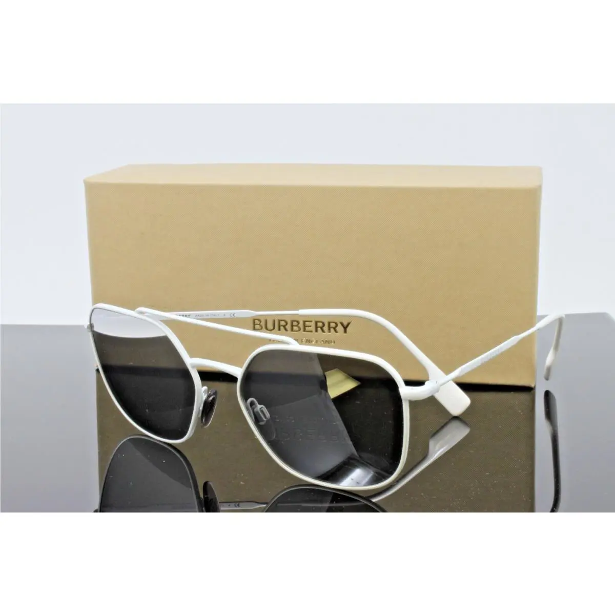 Burberry Pilot Sunglasses BE3107 12916G White 56mm Mirrored Lens