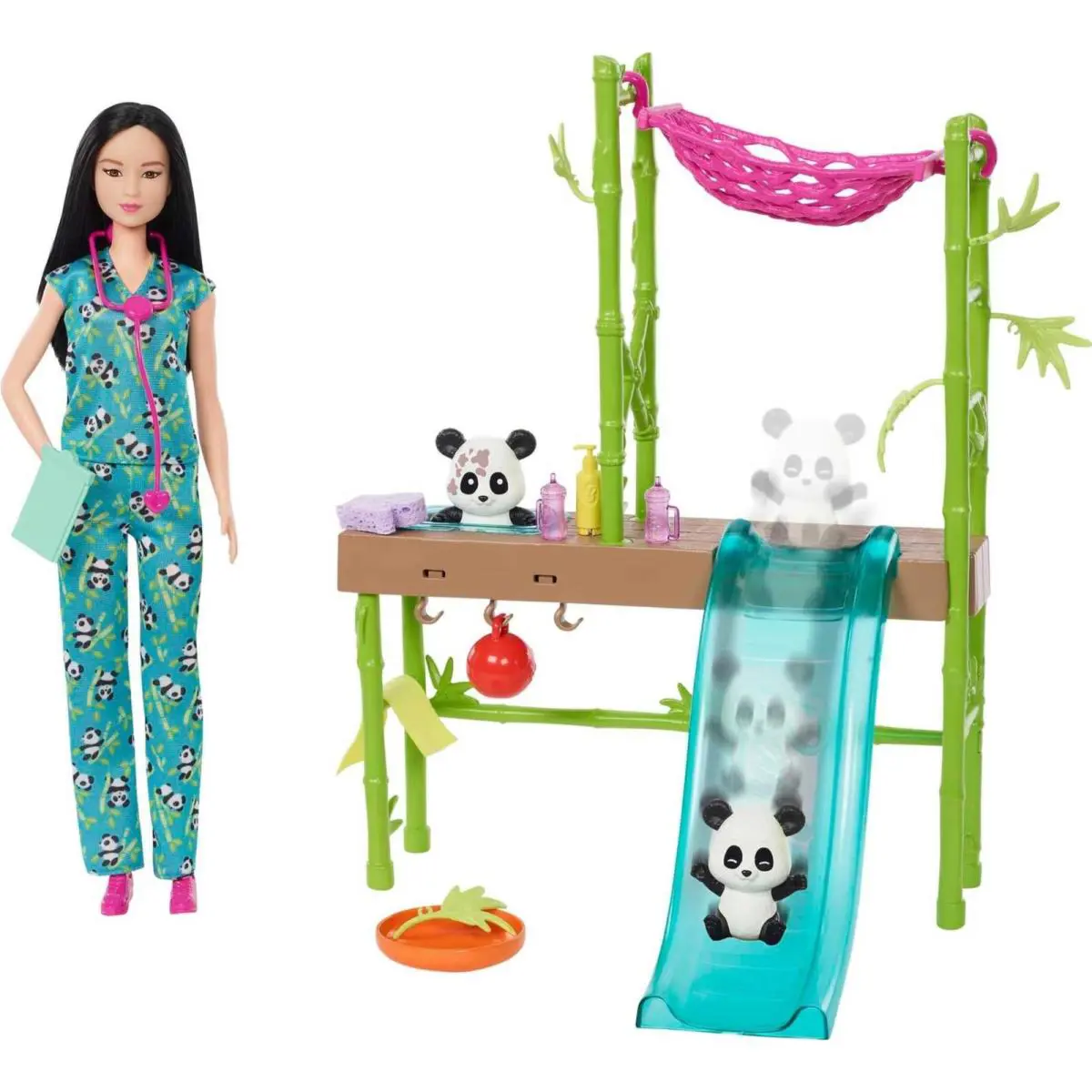Barbie Panda Care and Rescue Playset with Doll 2 Baby Pandas 20 Accessories