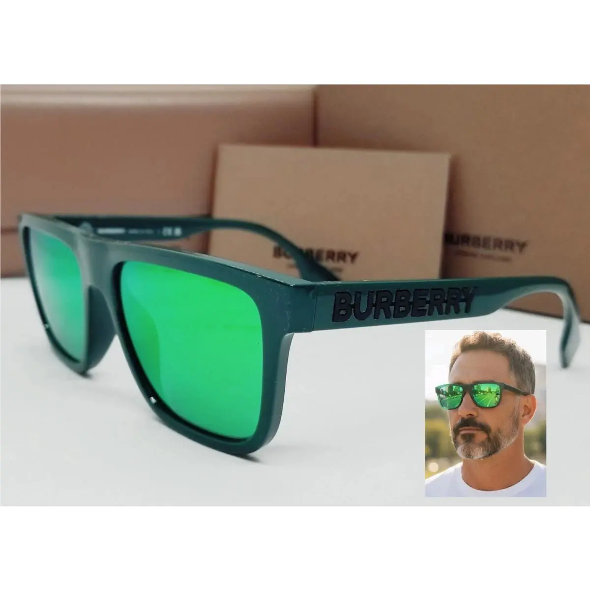 Burberry Green/green Mirror BE4402U 4038F2 56 Sunglasses